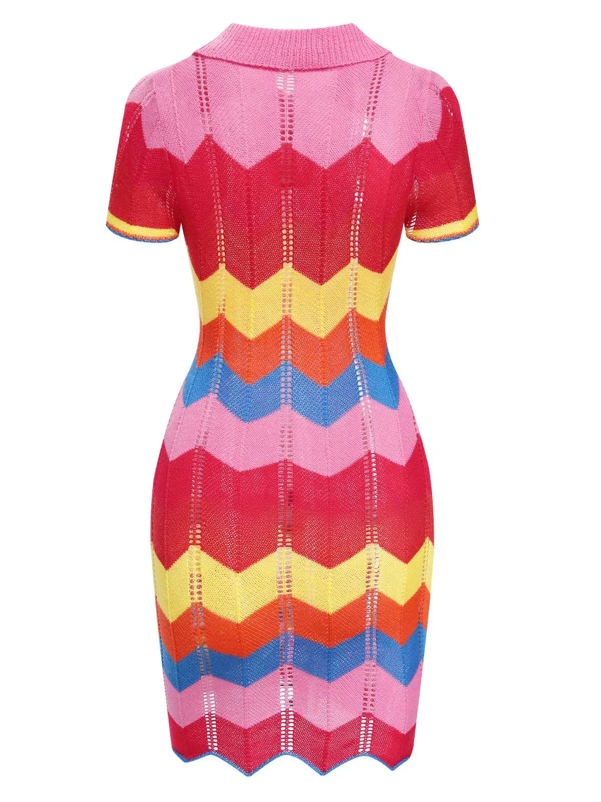 1970s Colorful Knitted Lapel Dress