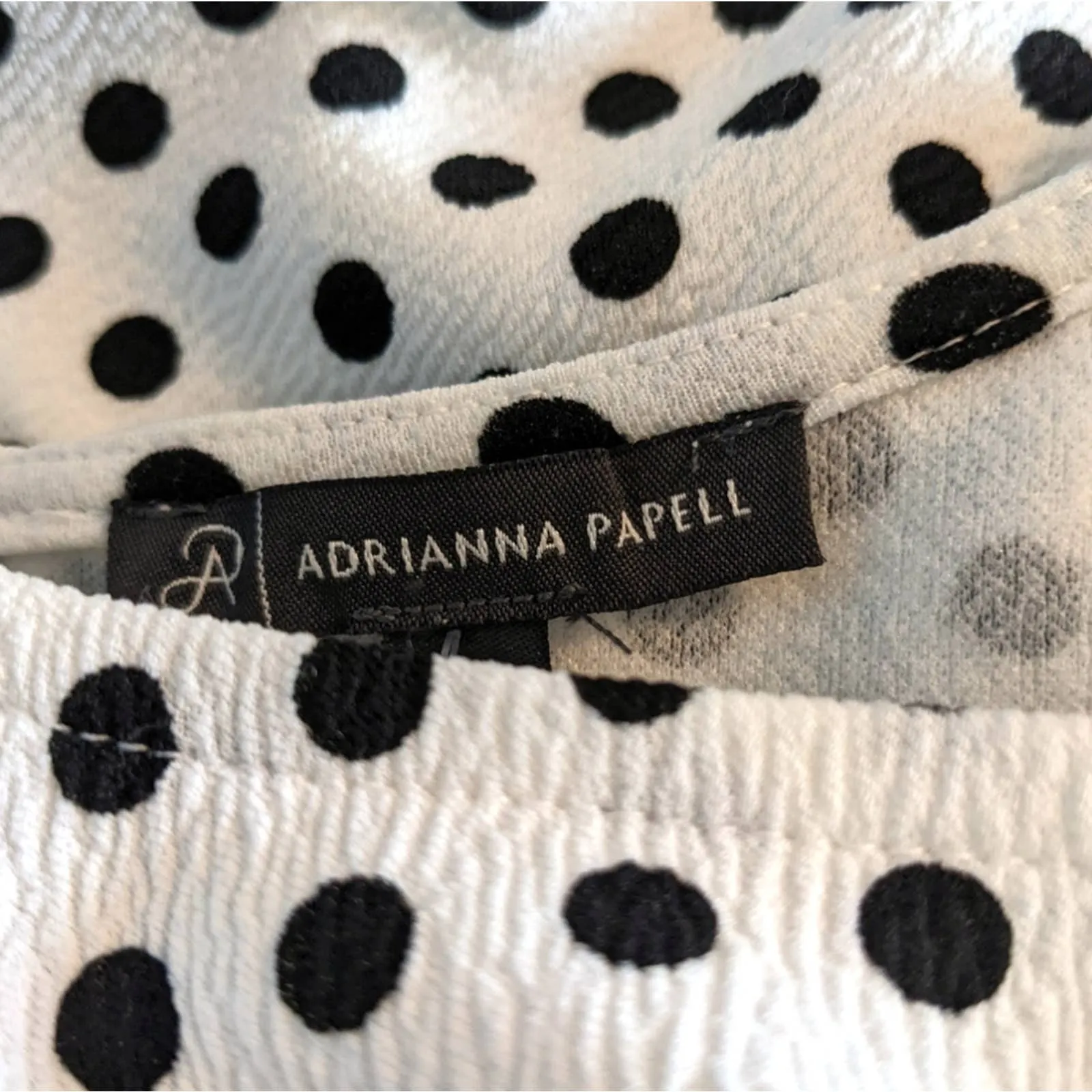 ADRIANNA PAPELL White Polka Dot Smocking Puff Sleeve Top Medium