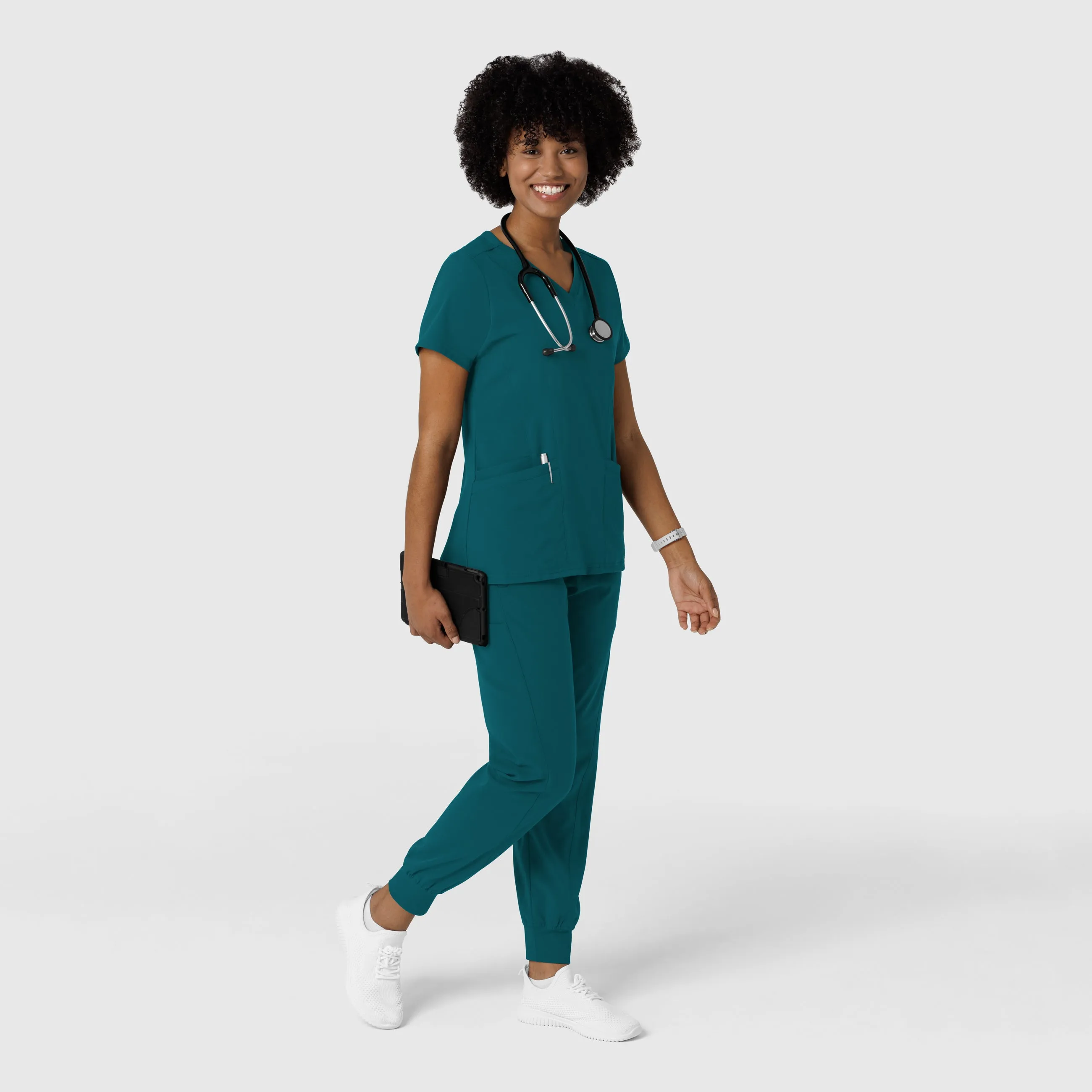 Aero Remix Women's Flex-N-Reach V-Neck Scrub Top - Caribbean