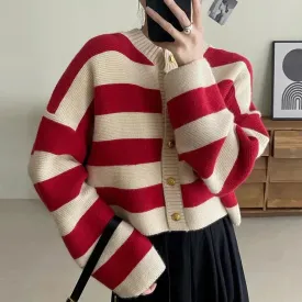 Aiertu Striped Knitted Cardigans Women Autumn Winter Button Up Loose Cardigan Sweaters Woman Korean Style Long Sleeve Knitwear