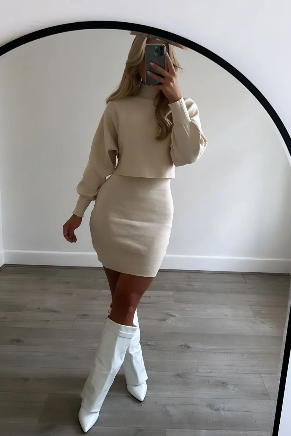 Bella cream knit crop jumper and dress co-ord