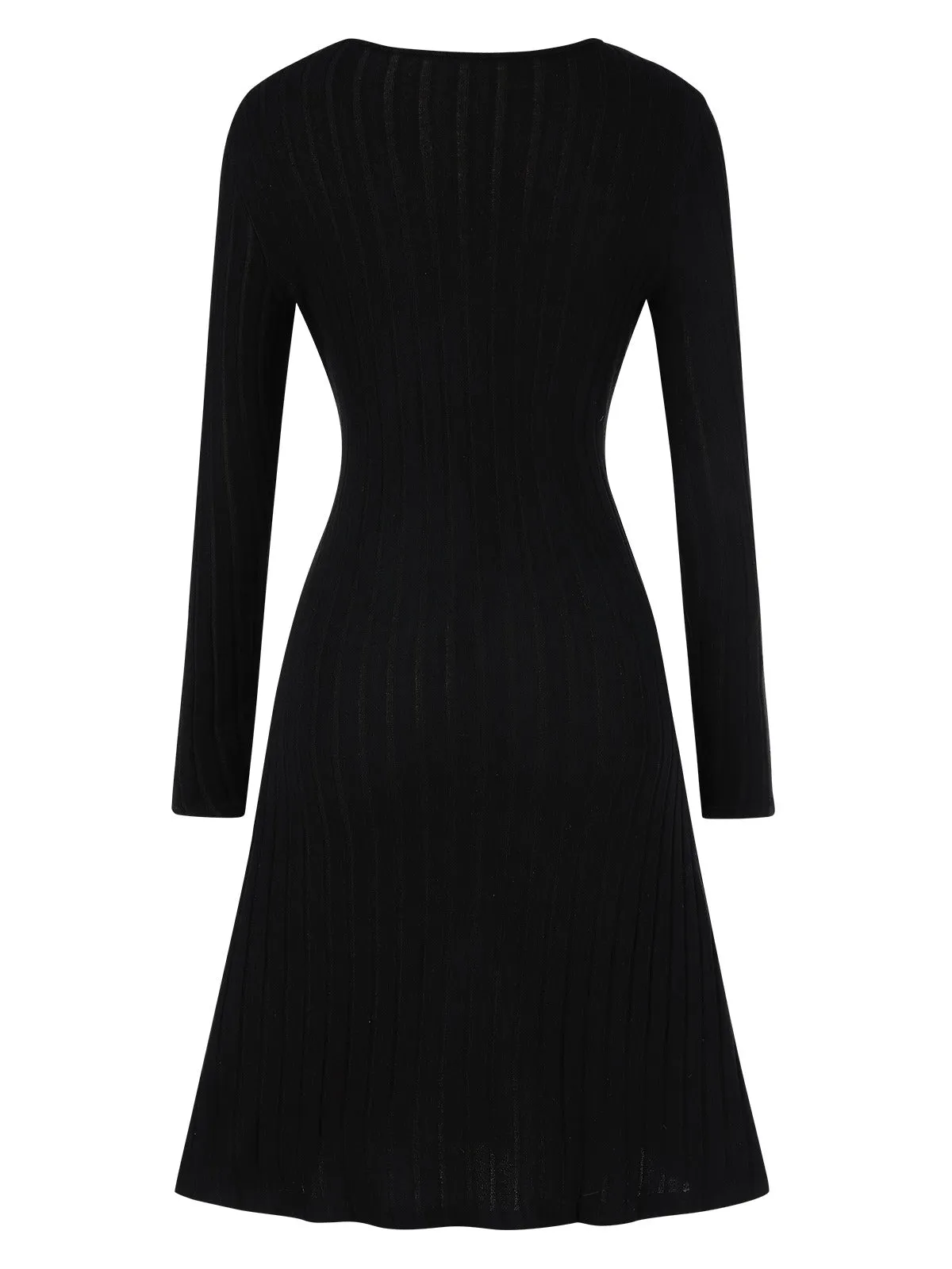 Black 1940s V-Neck Solid Knitted Dress