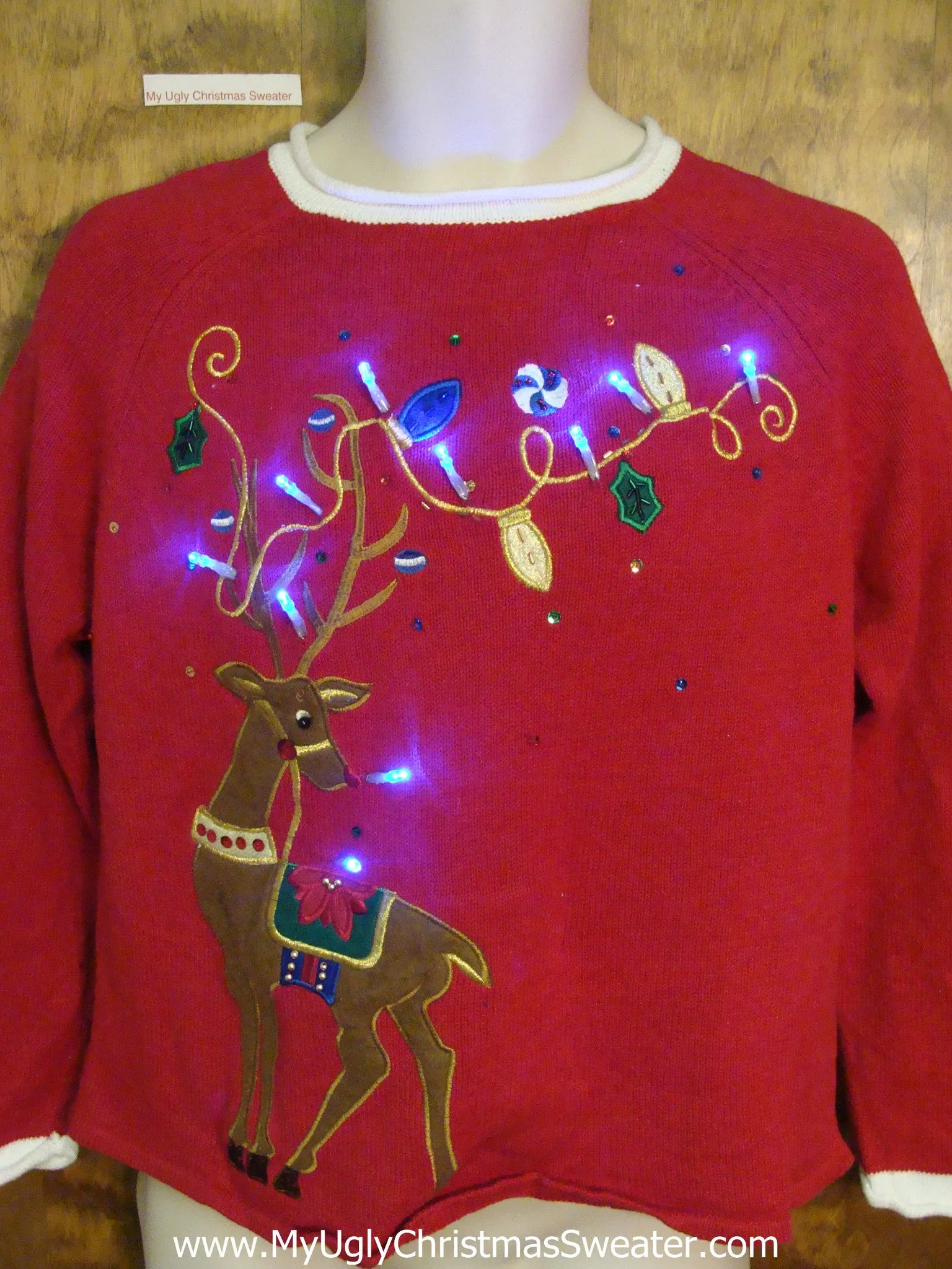 Bling Reindeer Ugly Christmas Sweater with Lights