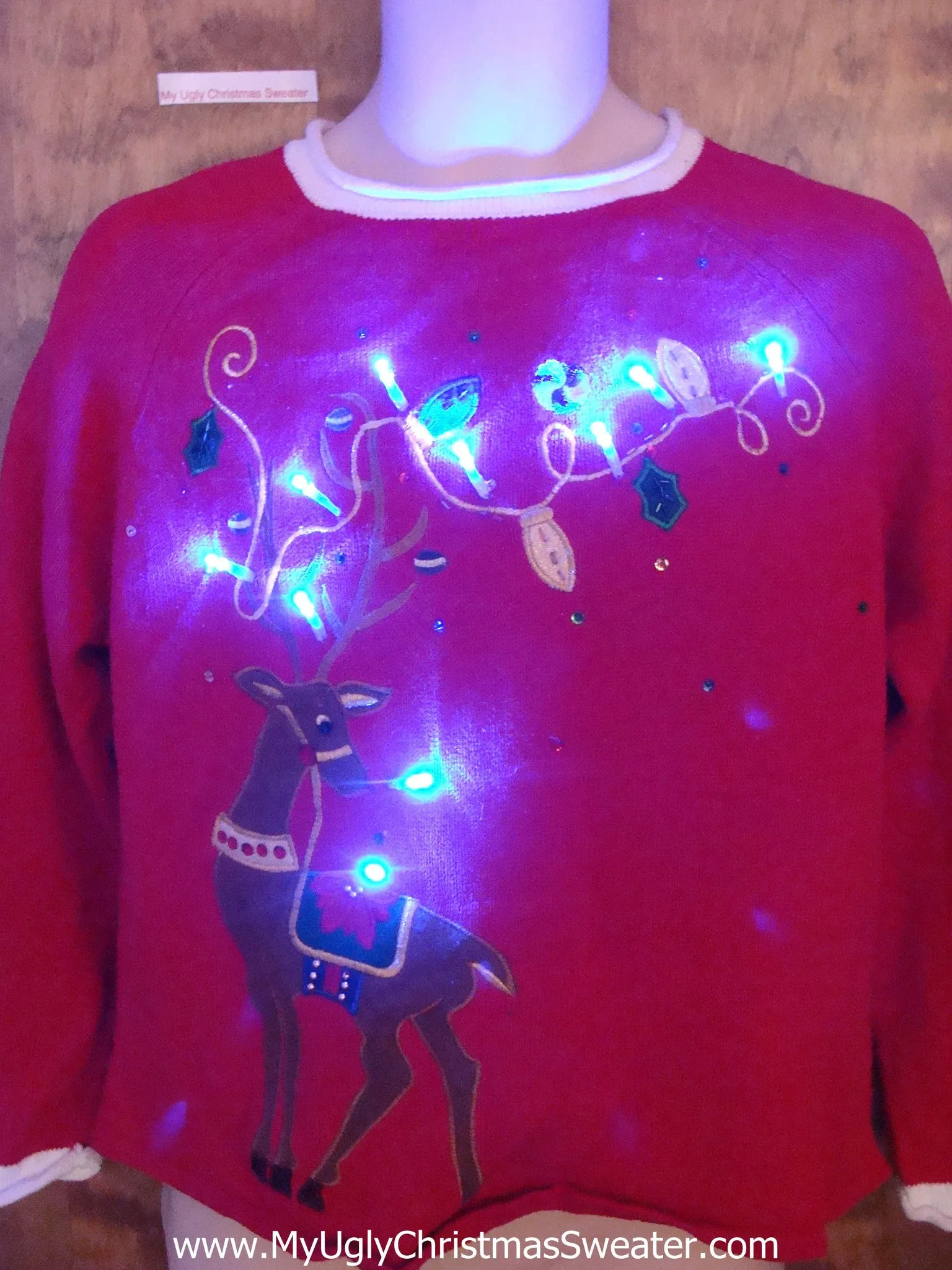 Bling Reindeer Ugly Christmas Sweater with Lights