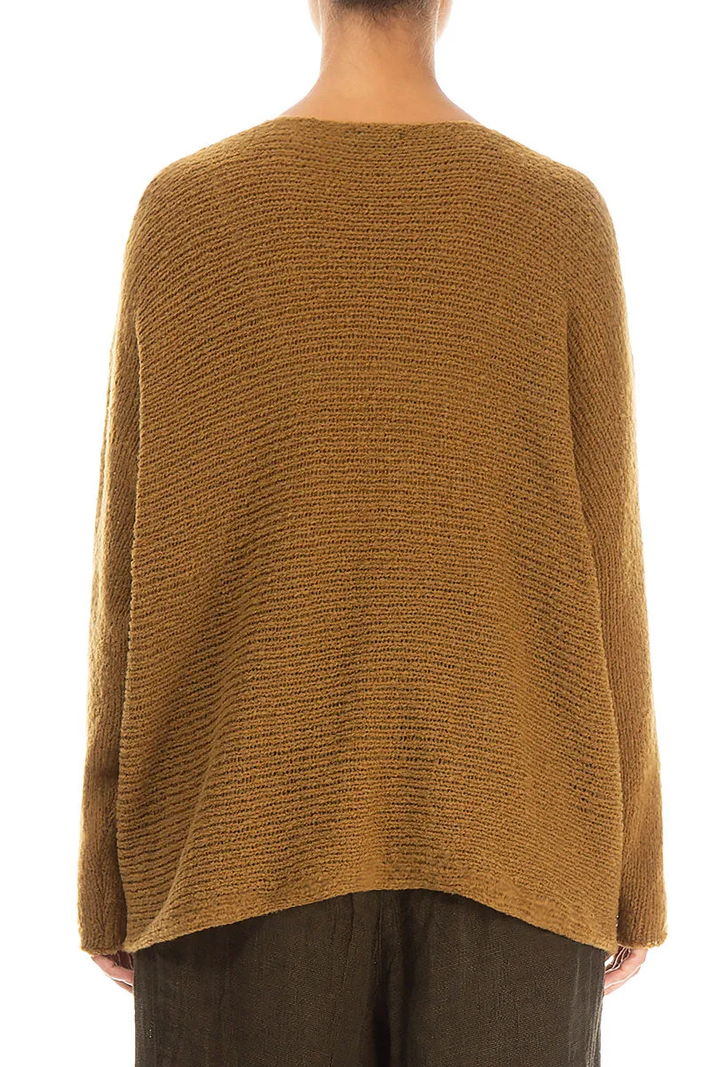 Boxy Pinhole Mustard Wool Sweater