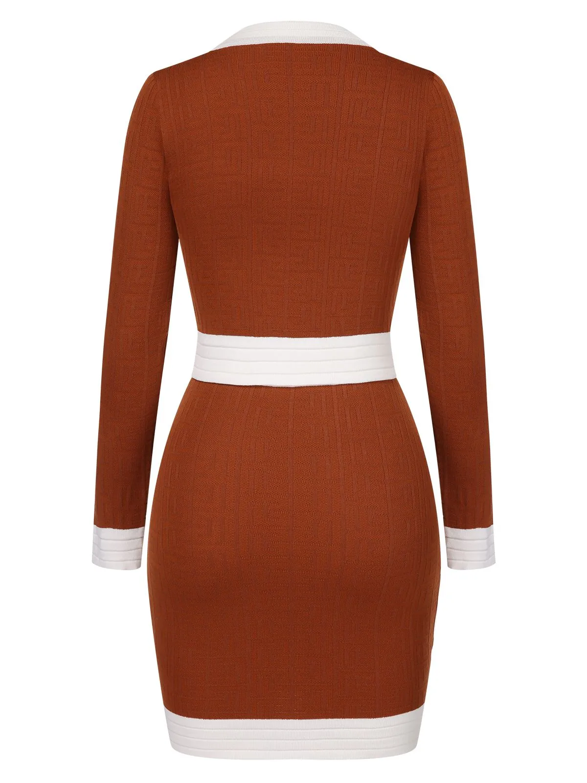 Caramel Colour 1960s Straps Contrast Color Knitted Suit