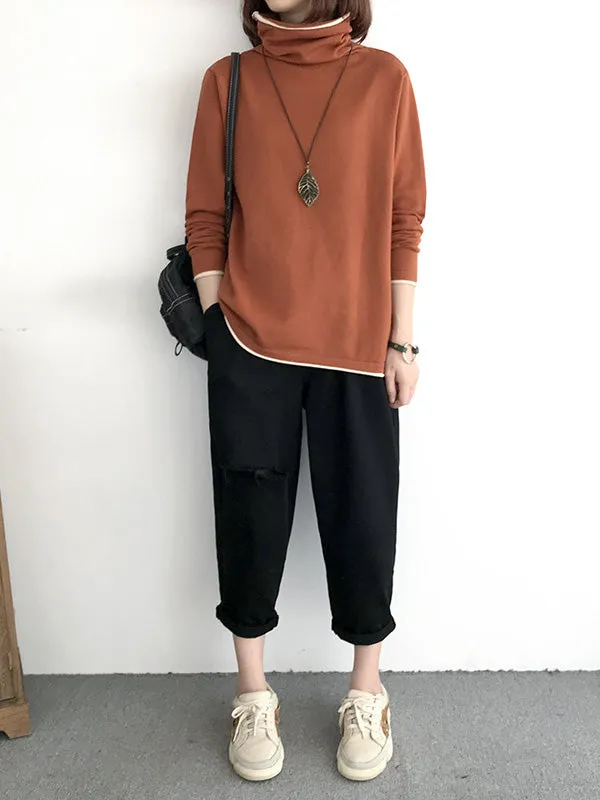 Casual Loose 8 Colors High-Neck Long Sleeves Knitwear