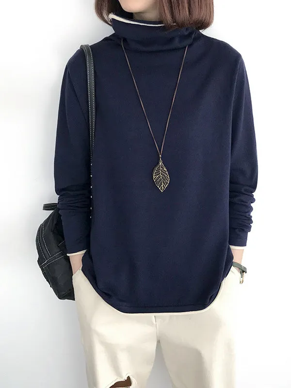 Casual Loose 8 Colors High-Neck Long Sleeves Knitwear