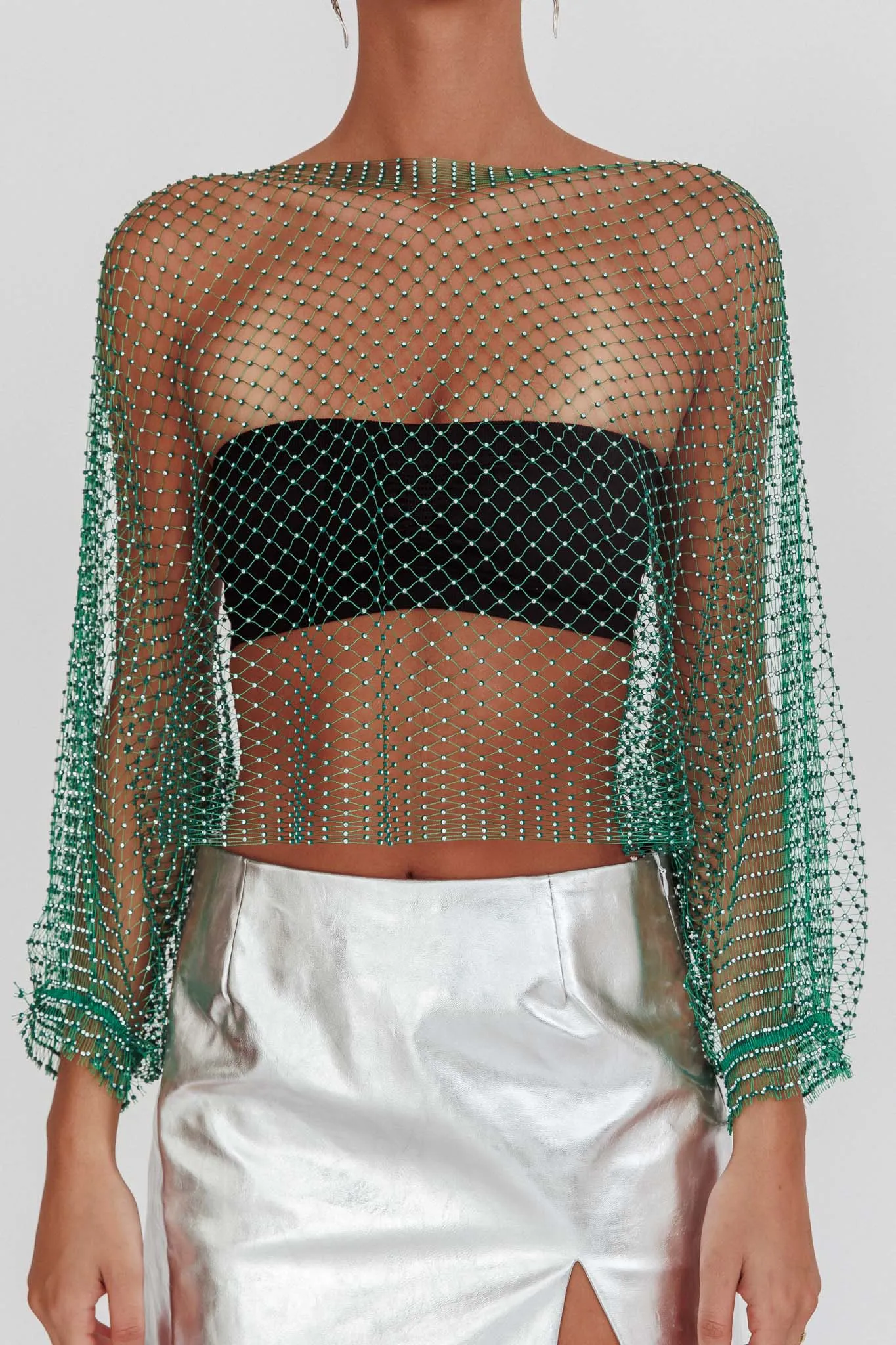 Drama, Drama Long Sleeve Fishnet Top Green