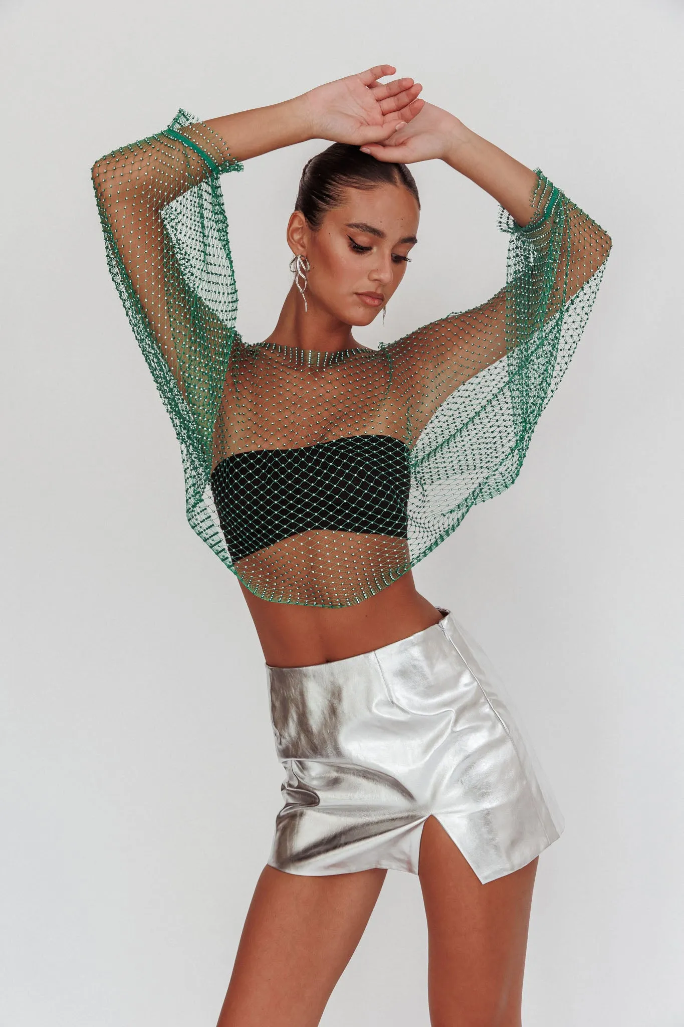 Drama, Drama Long Sleeve Fishnet Top Green