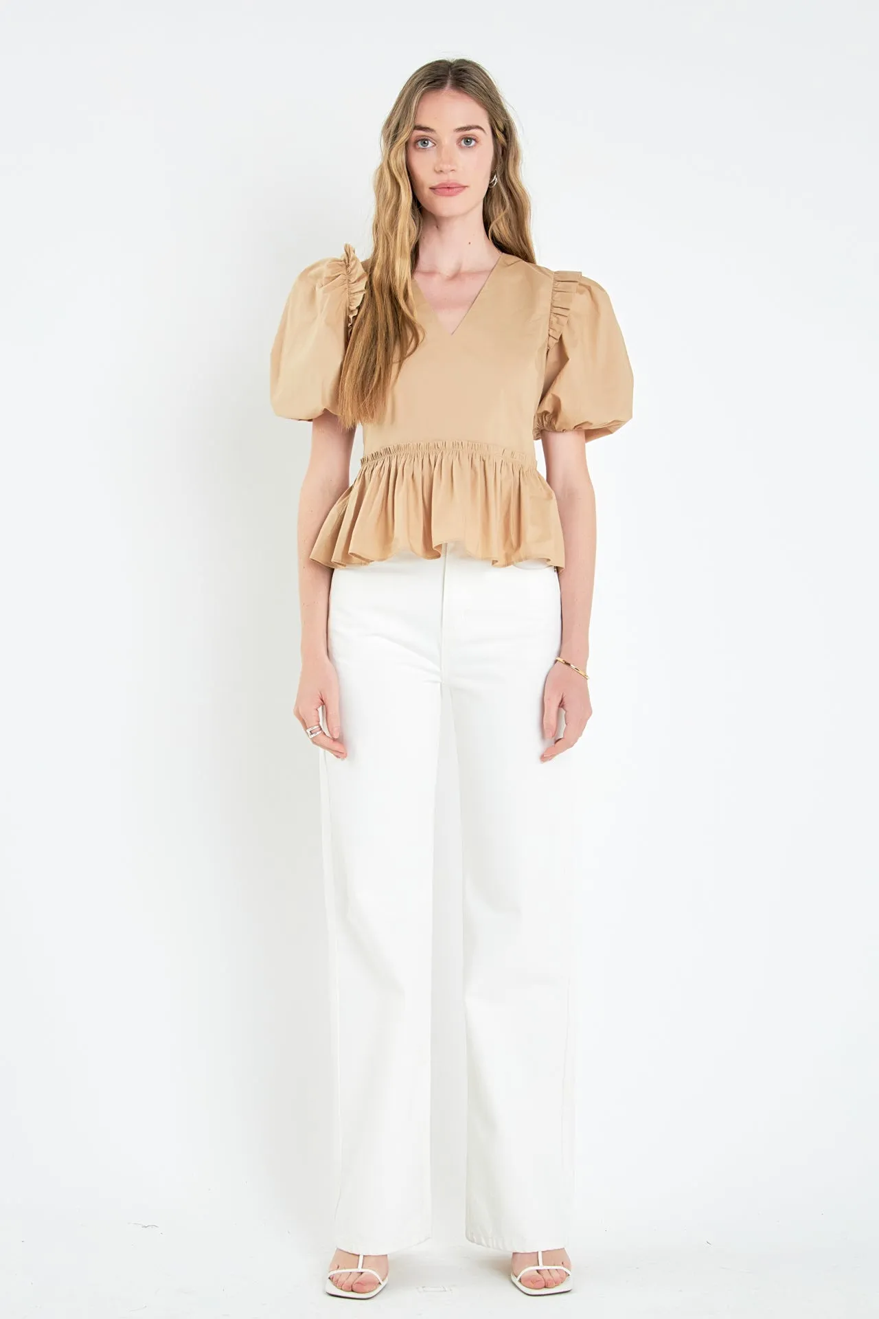 English Factory - V-neckline Puff Sleeve Top