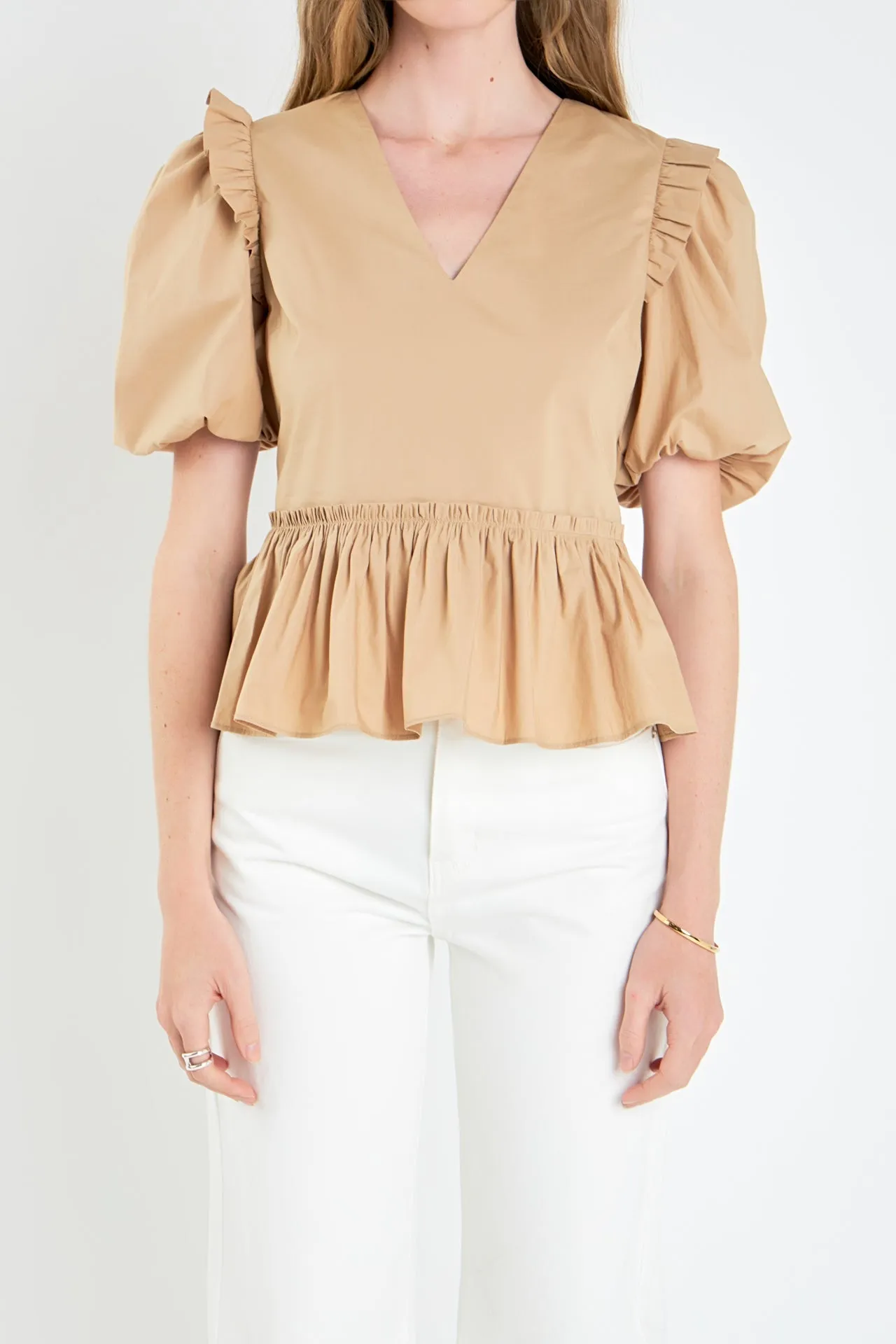 English Factory - V-neckline Puff Sleeve Top