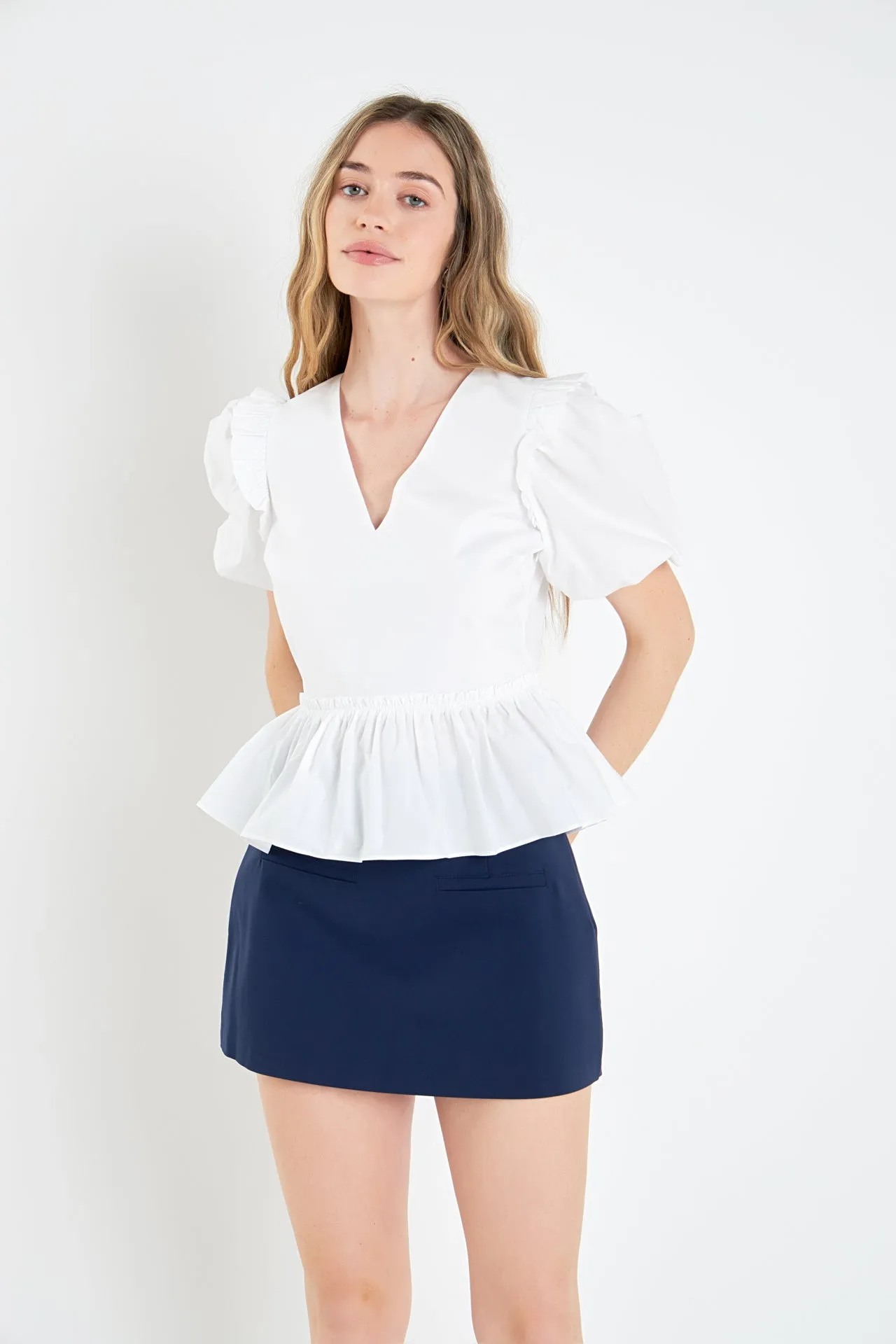 English Factory - V-neckline Puff Sleeve Top