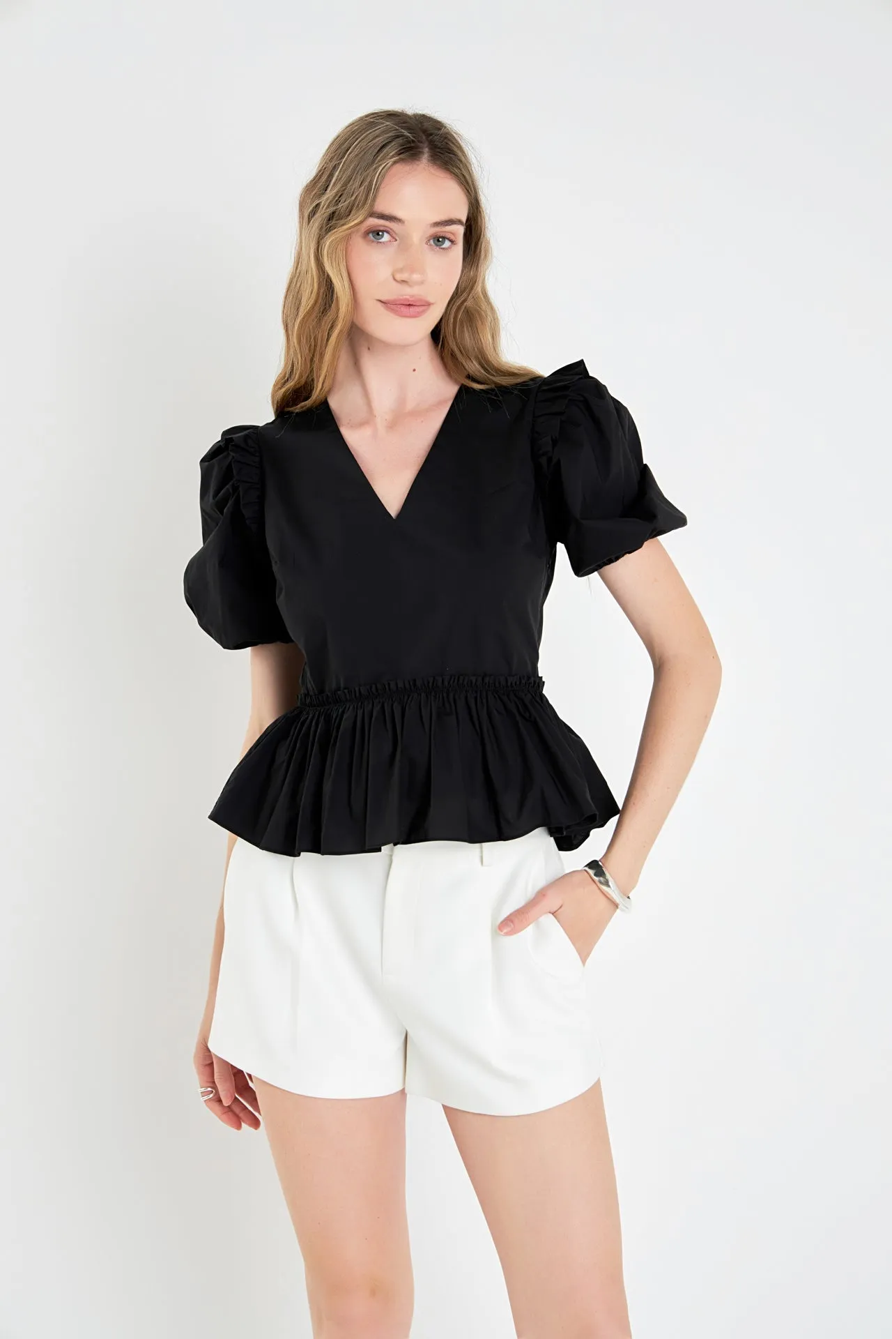 English Factory - V-neckline Puff Sleeve Top