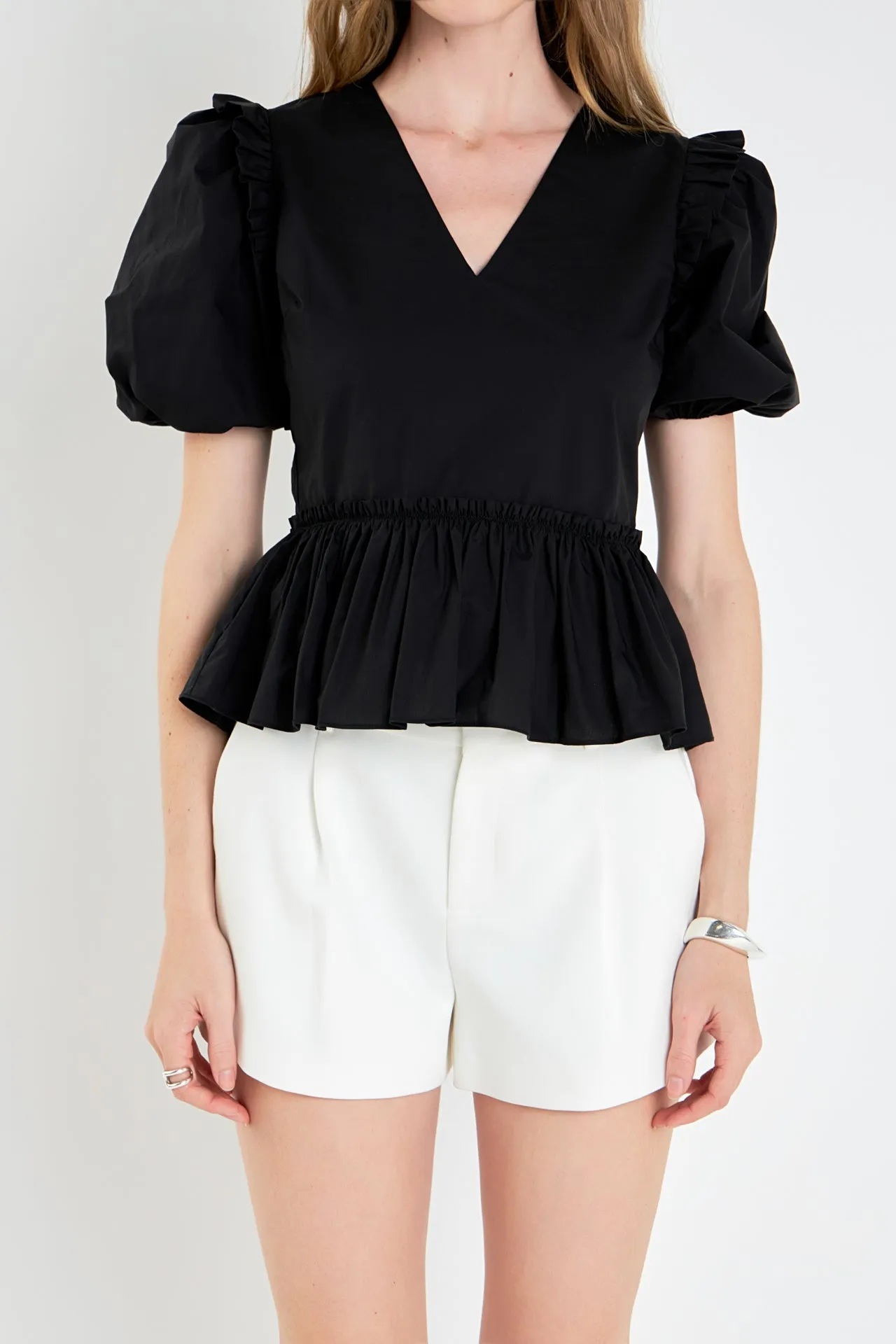 English Factory - V-neckline Puff Sleeve Top