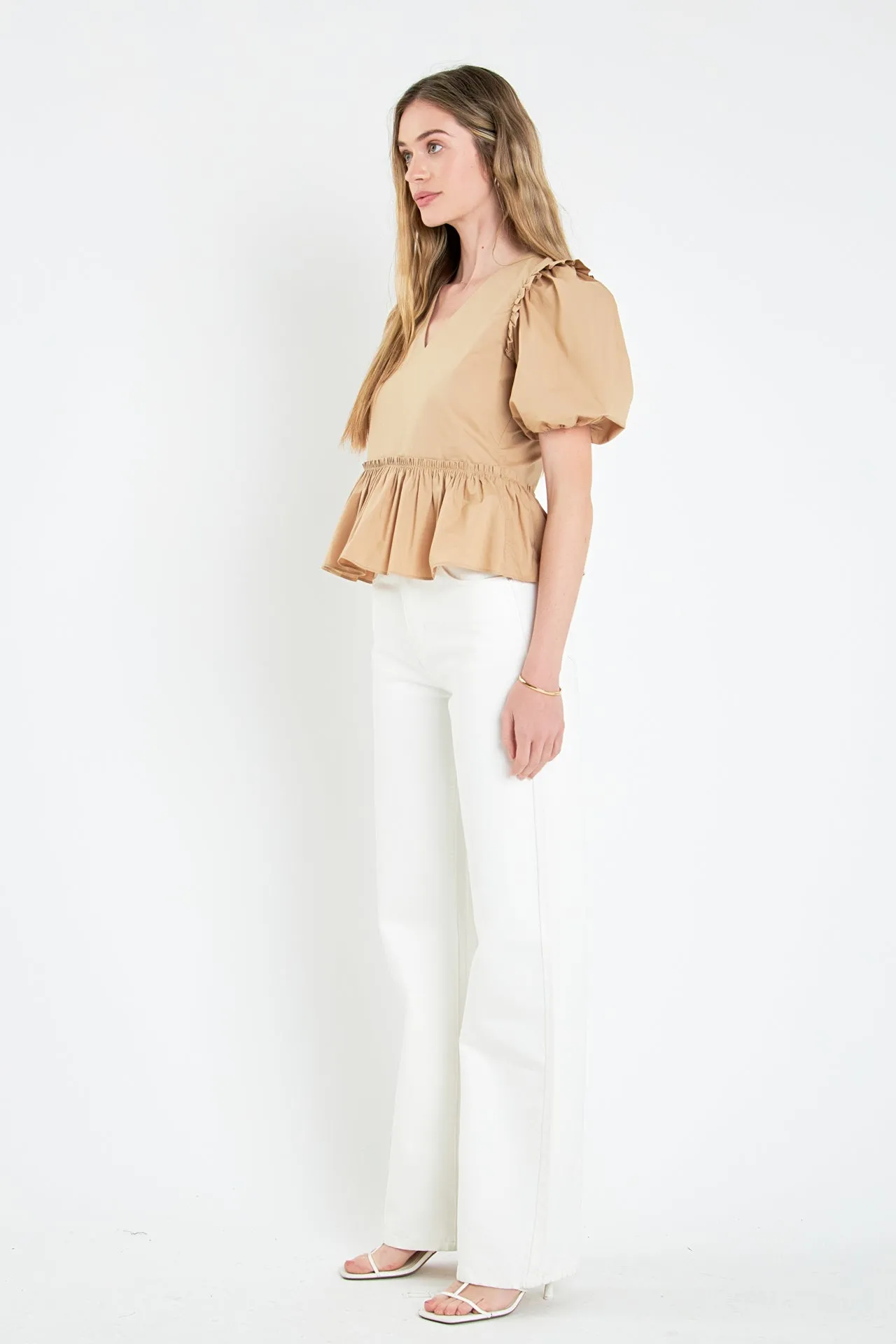 English Factory - V-neckline Puff Sleeve Top