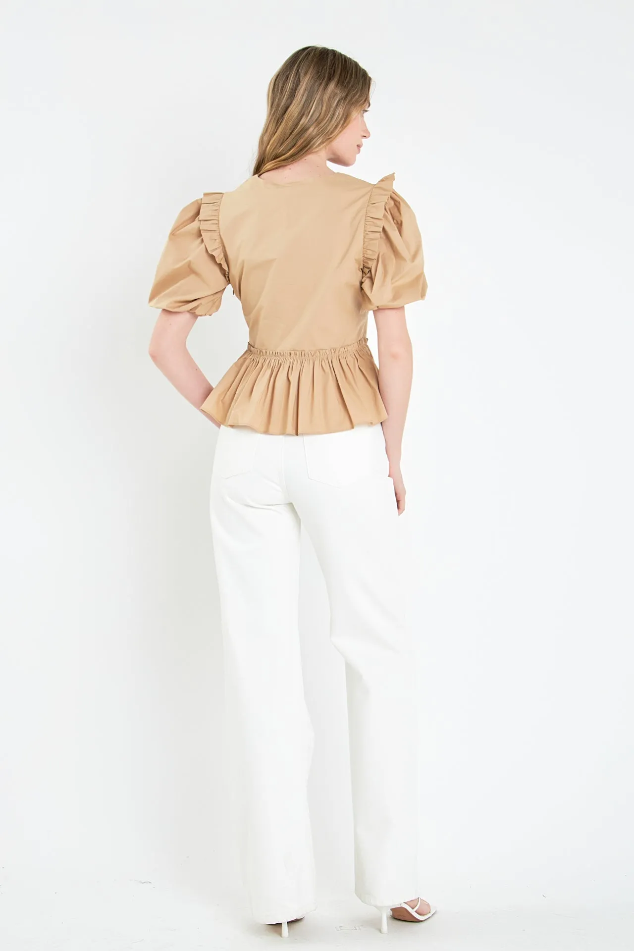 English Factory - V-neckline Puff Sleeve Top