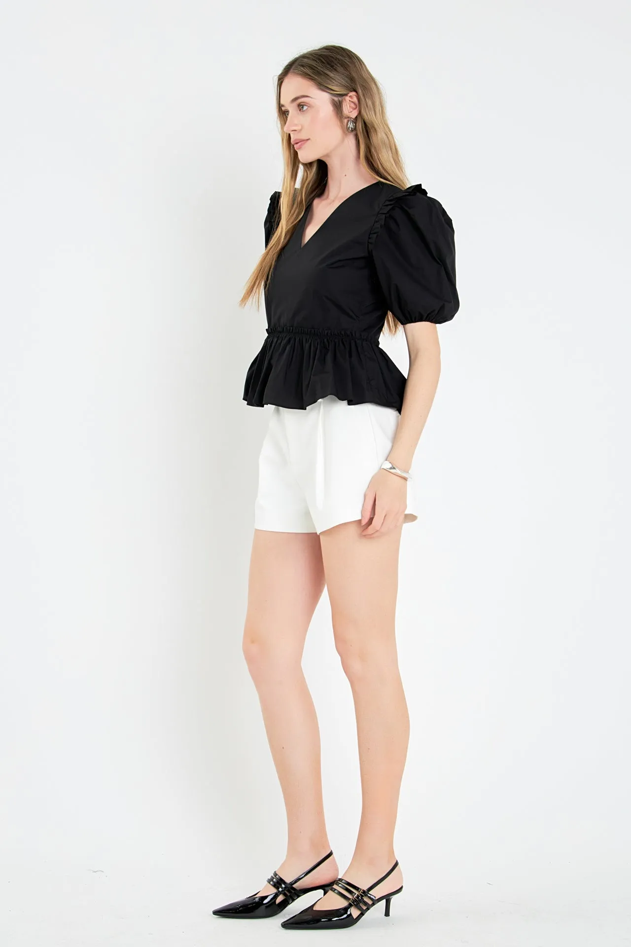 English Factory - V-neckline Puff Sleeve Top