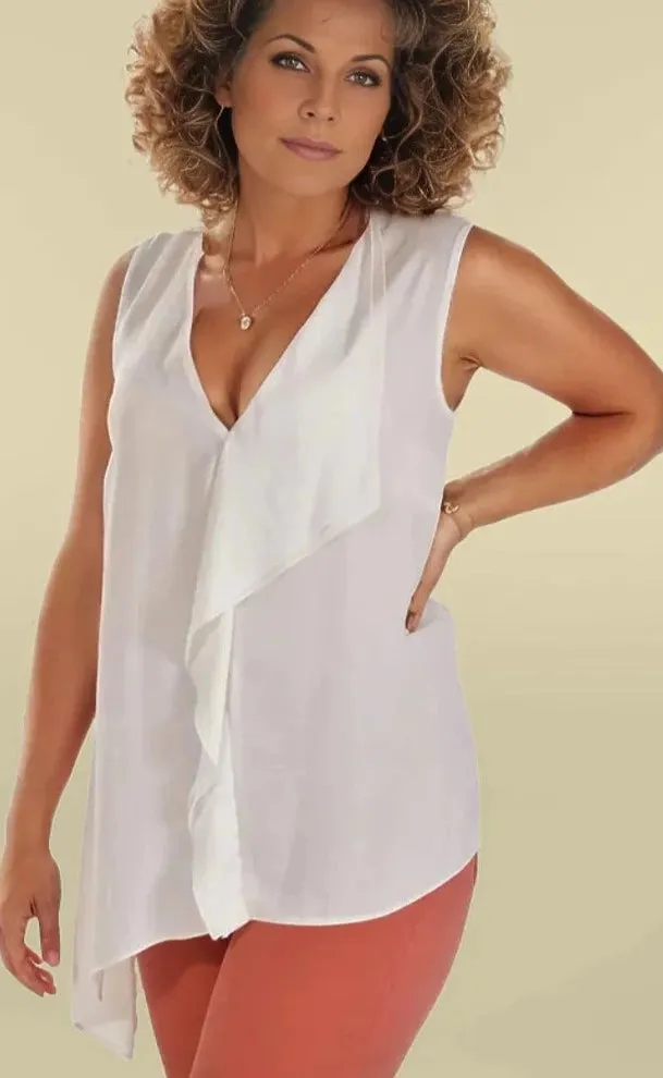 Ivory Sleeveless Waterfall Blouse