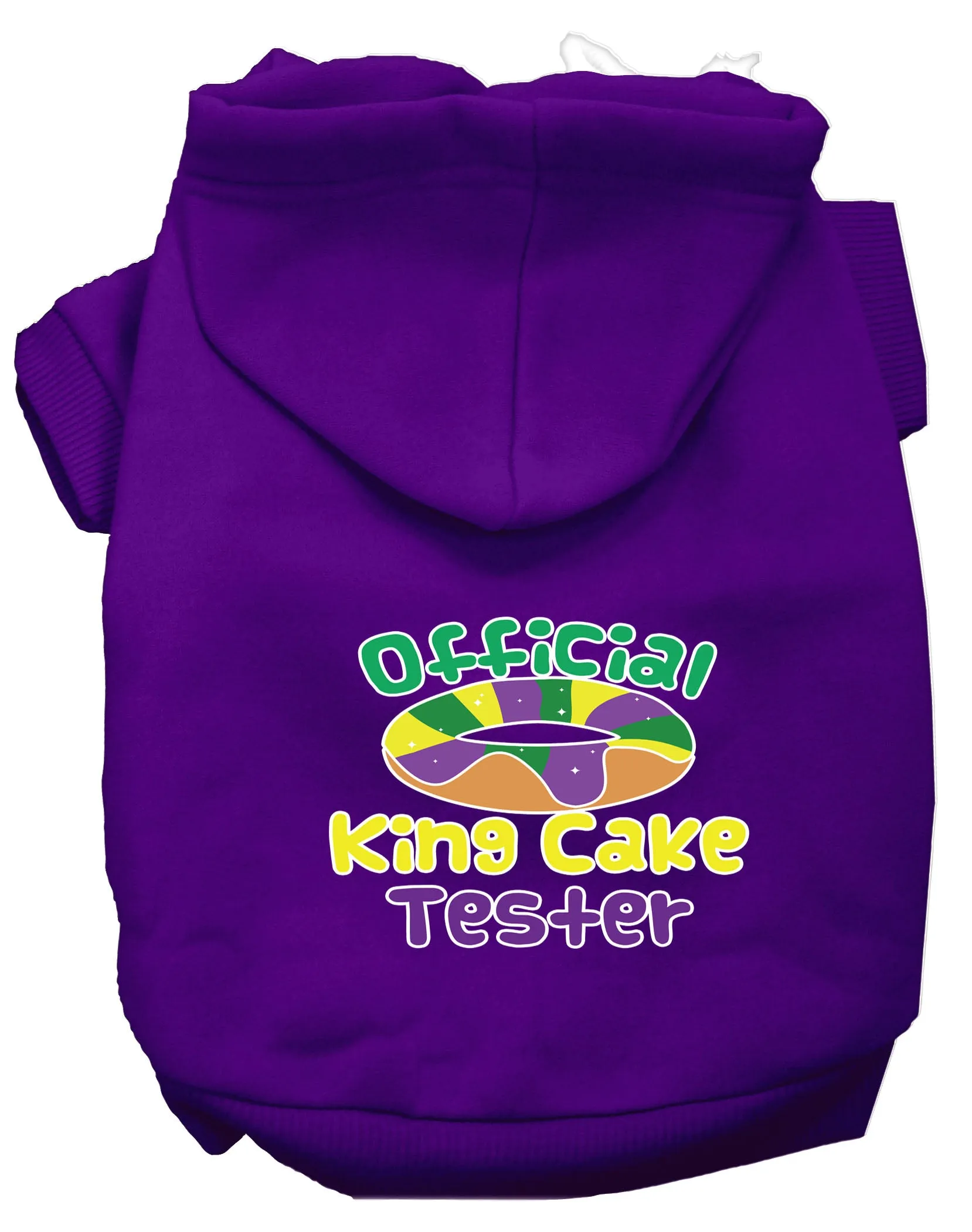 King Cake Taster Screen Print Mardi Gras Dog Hoodie Purple Xs