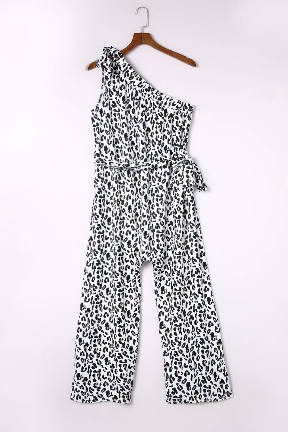 Leopard Print Slant One Shoulder Loose Jumpsuit