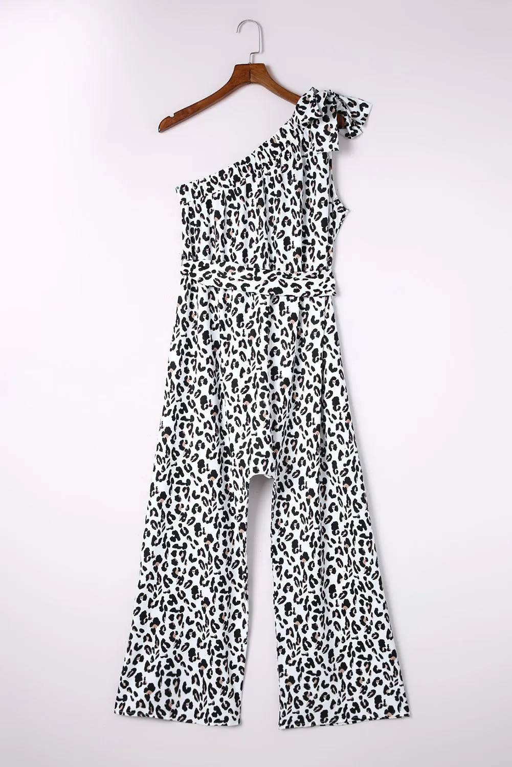 Leopard Print Slant One Shoulder Loose Jumpsuit