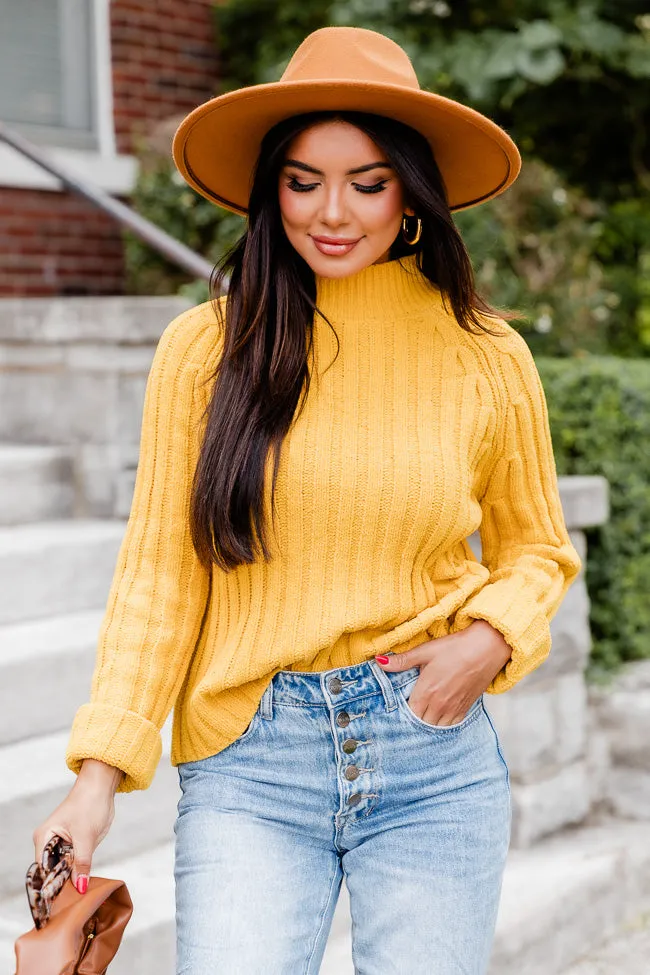 Letting You Go Mustard Chenille Turtleneck Sweater  FINAL SALE