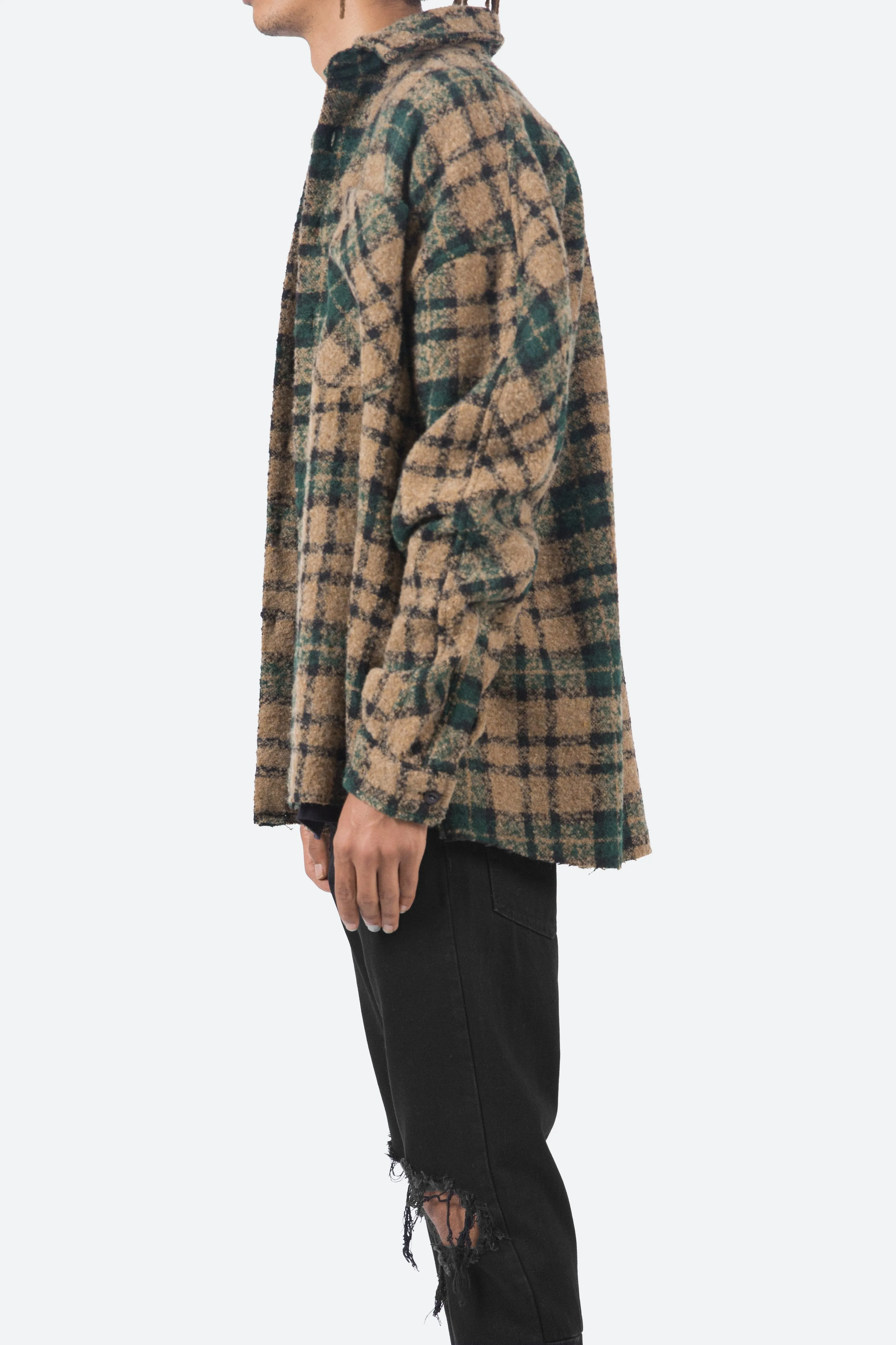 Loose Woven Flannel Shirt - Green/Black