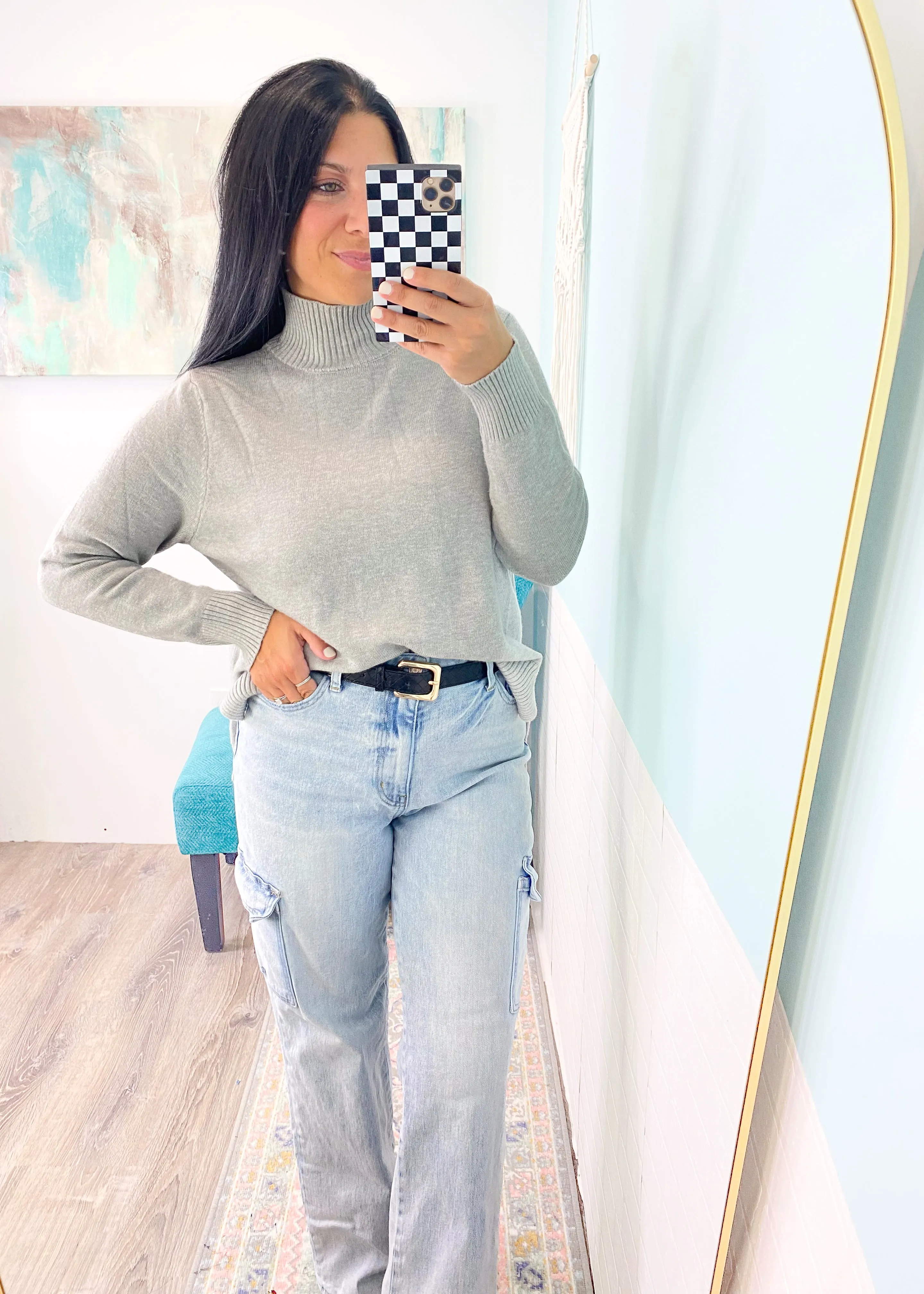 'Melinda' Heather Gray Turtleneck Sweater