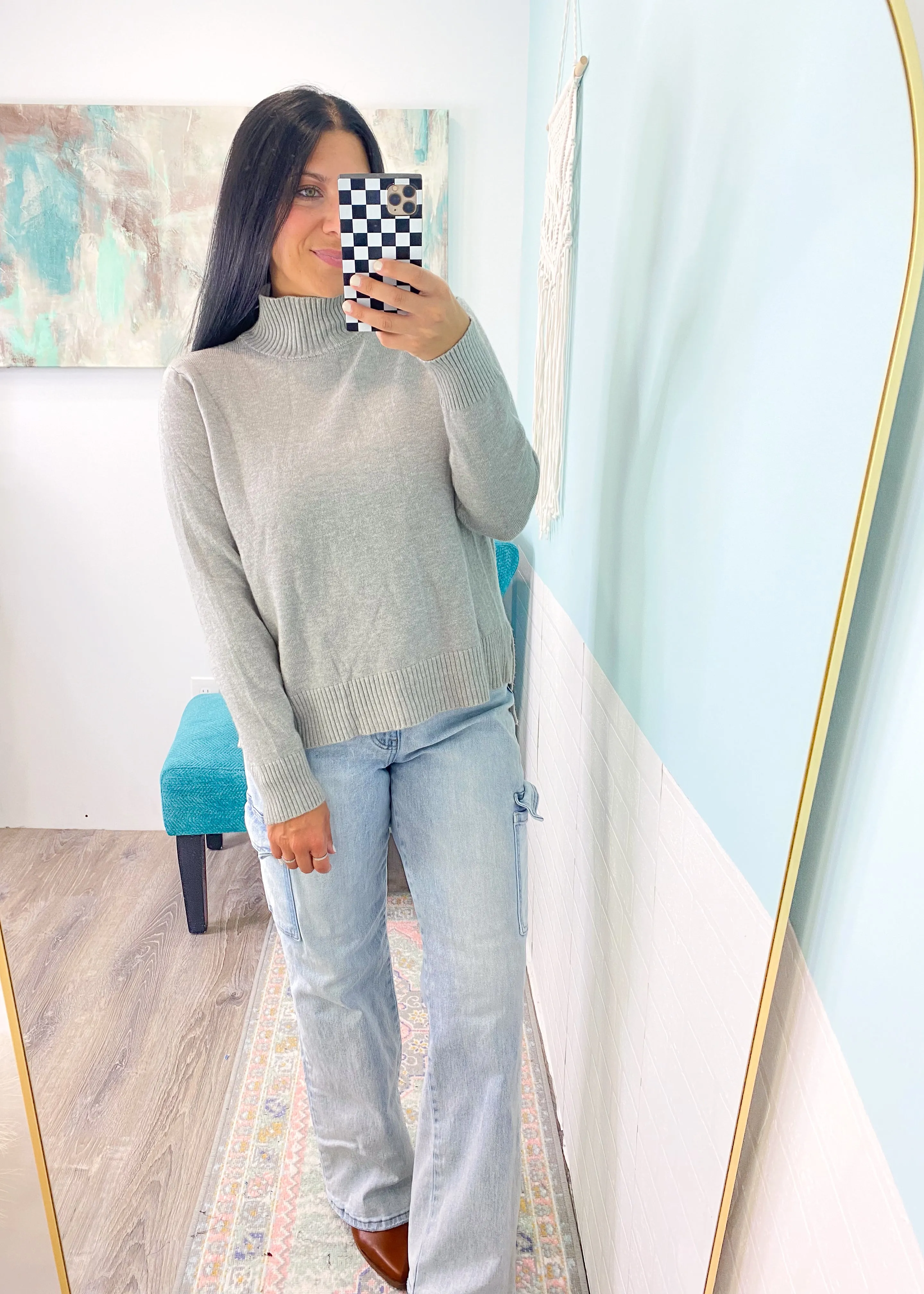 'Melinda' Heather Gray Turtleneck Sweater