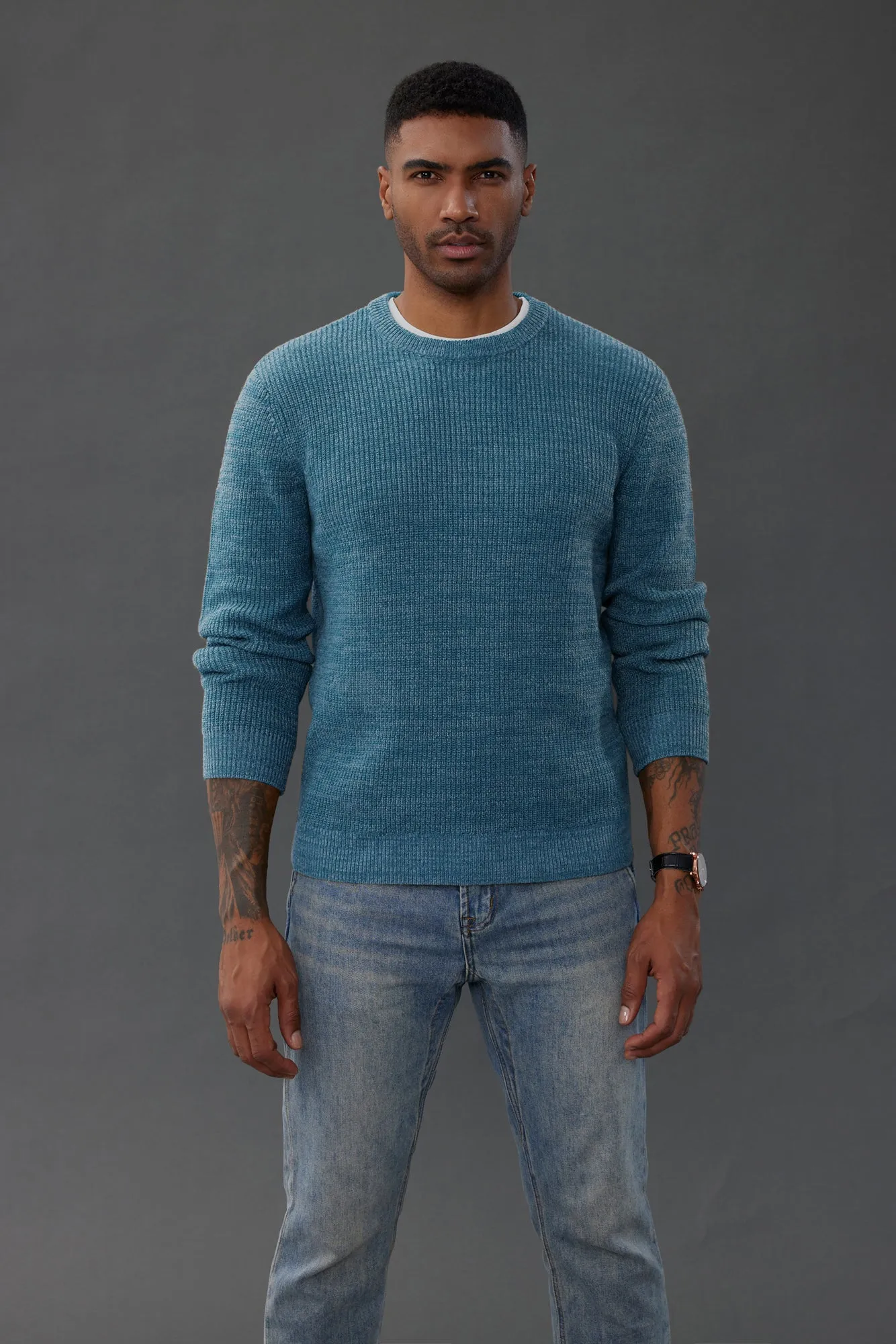 Men's Crewneck Sweater Long Sleeve Vintage Knitted Pullover