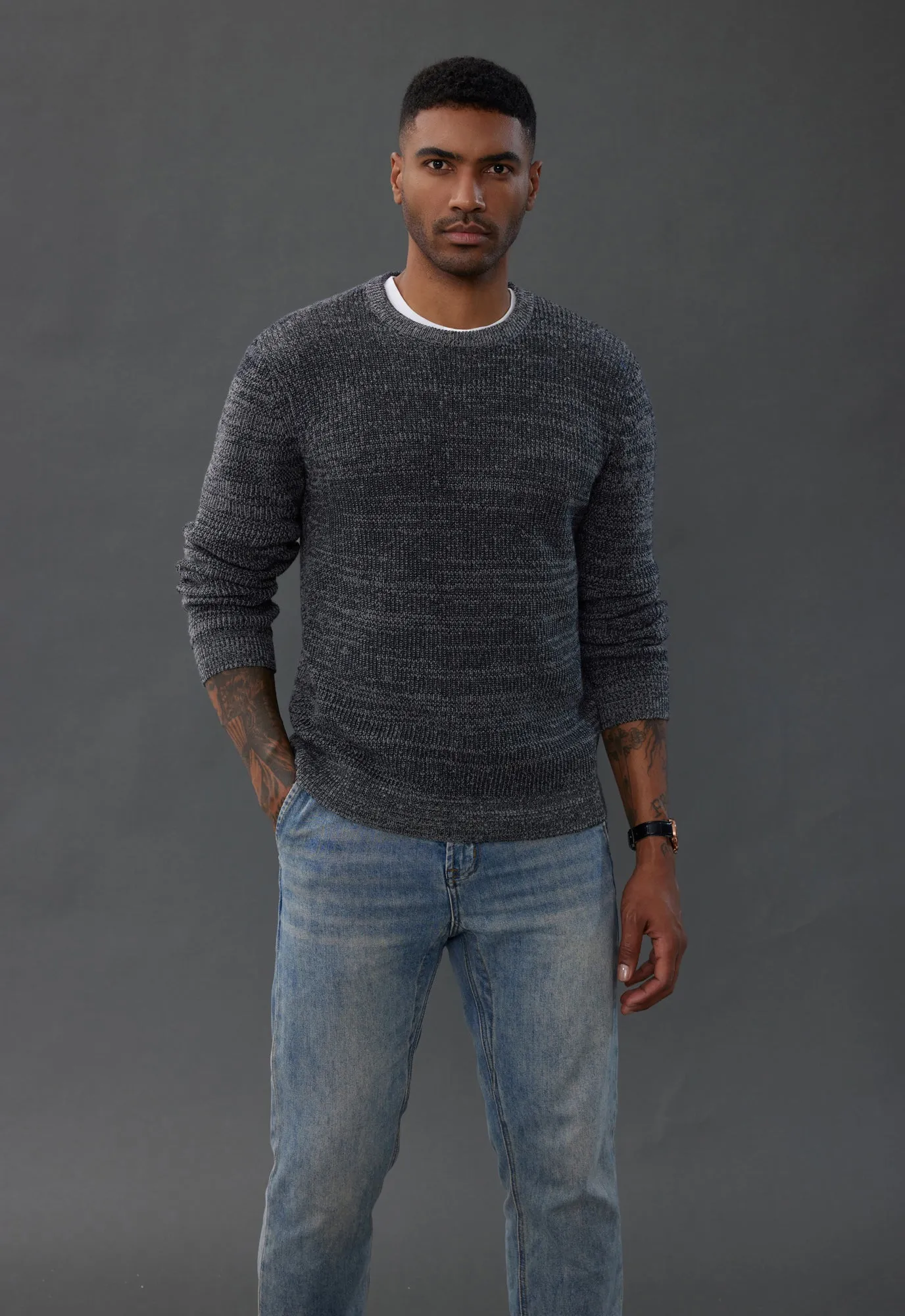 Men's Crewneck Sweater Long Sleeve Vintage Knitted Pullover