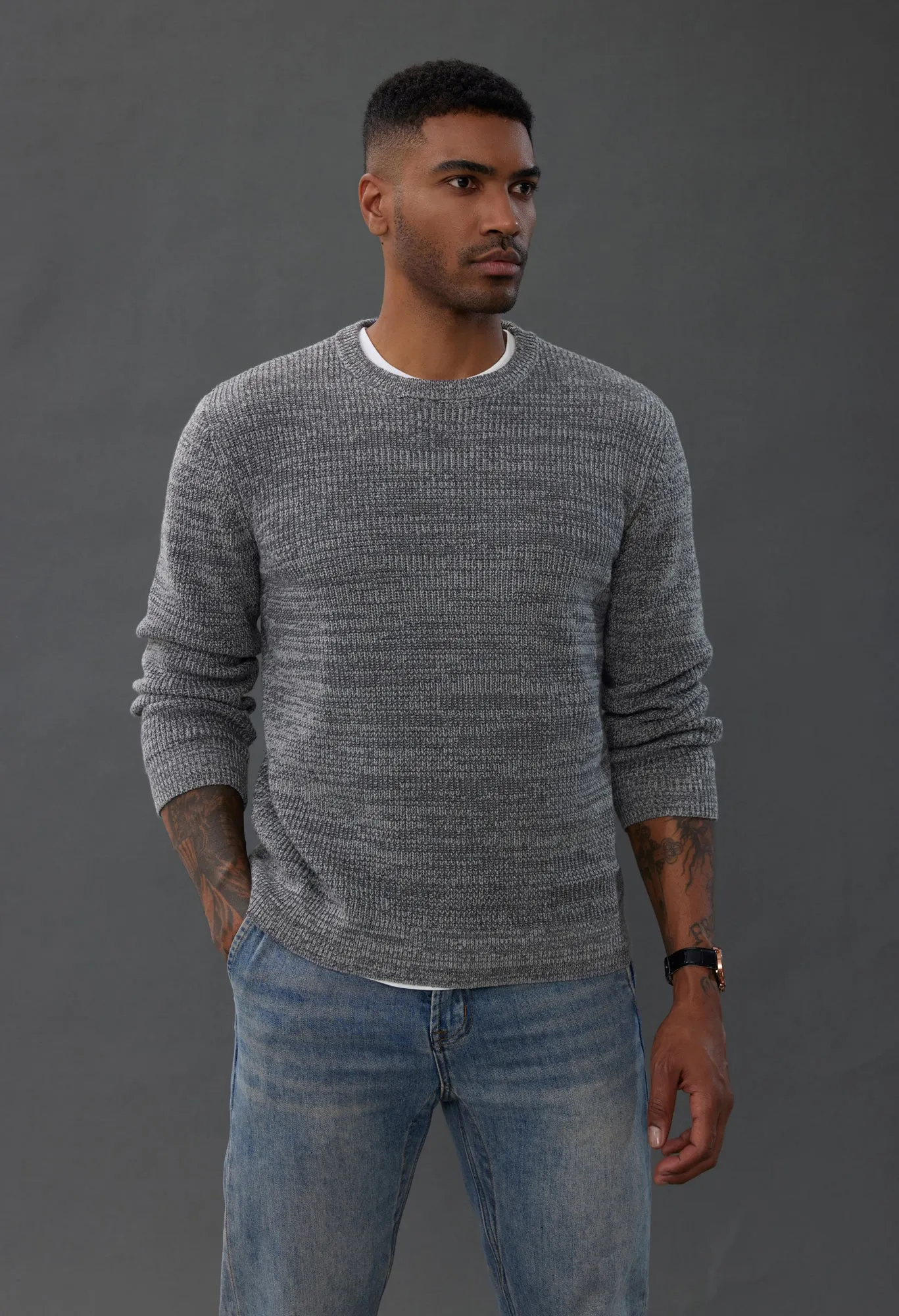 Men's Crewneck Sweater Long Sleeve Vintage Knitted Pullover