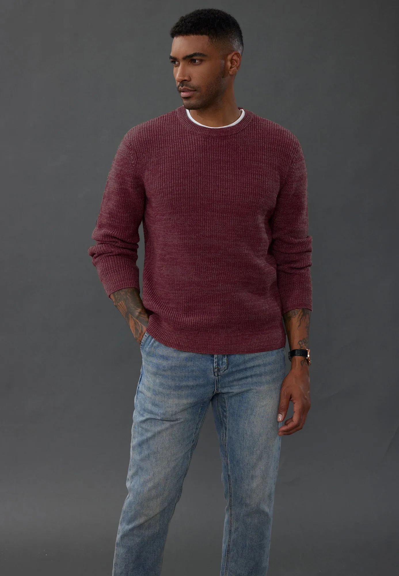 Men's Crewneck Sweater Long Sleeve Vintage Knitted Pullover