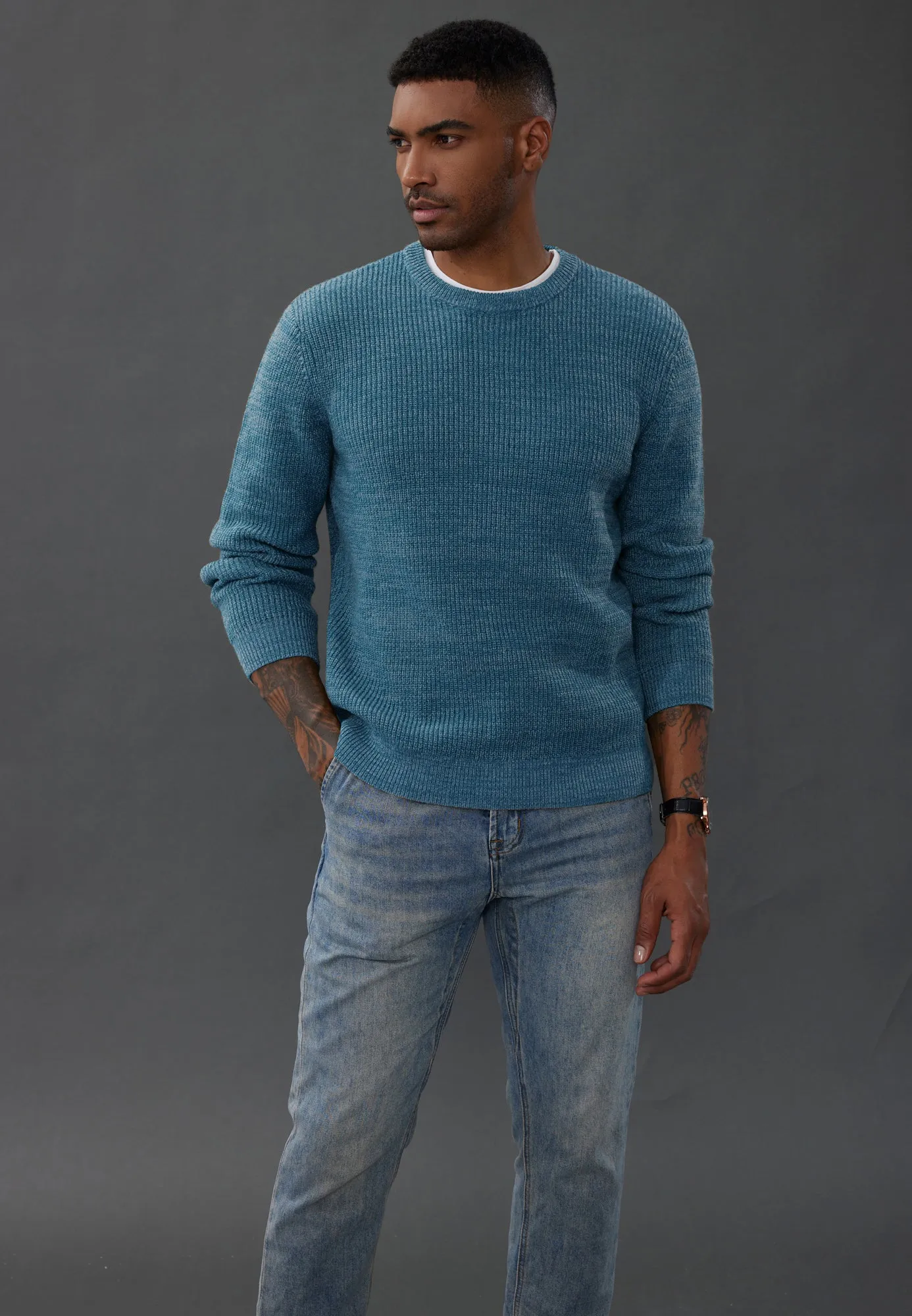 Men's Crewneck Sweater Long Sleeve Vintage Knitted Pullover