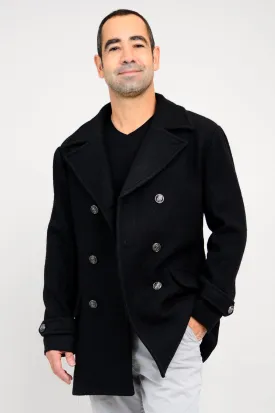 Mens Peacoat, Black, Boiled Wool