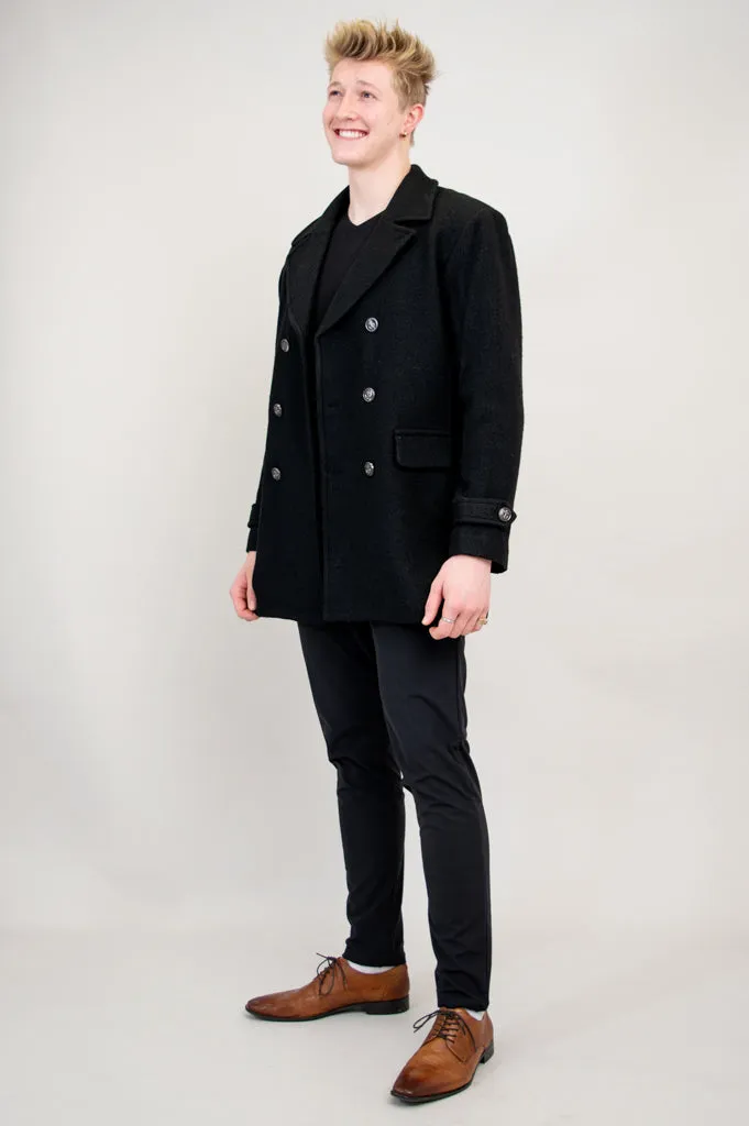 Mens Peacoat, Black, Boiled Wool