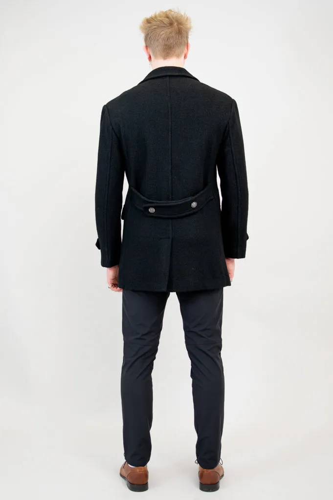 Mens Peacoat, Black, Boiled Wool