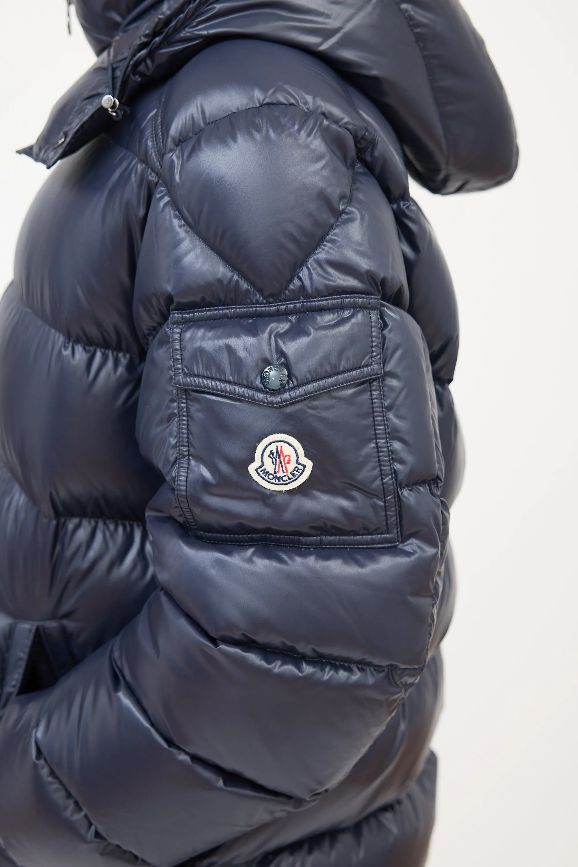 Navy Nylon Maya Short Down Jacket