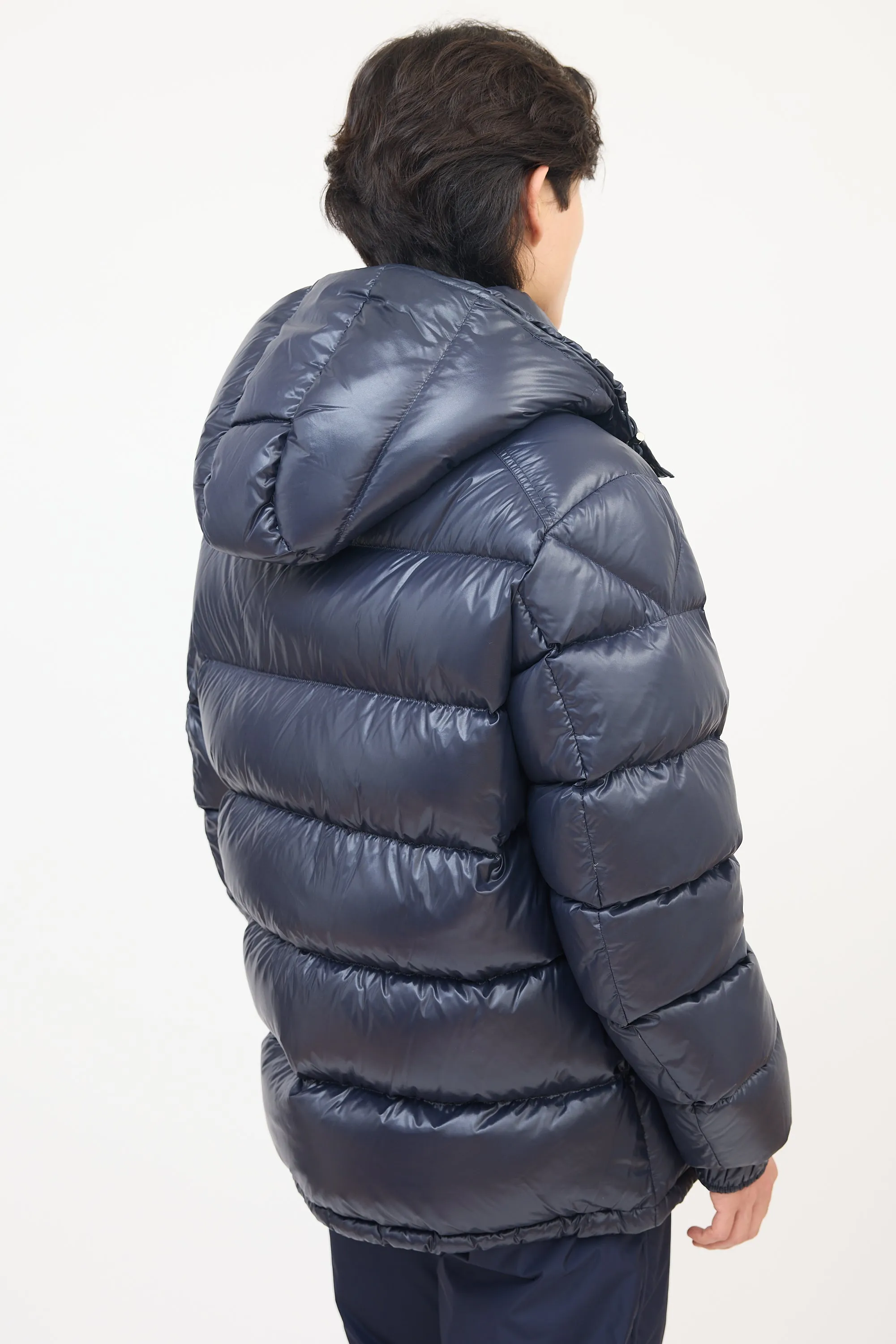 Navy Nylon Maya Short Down Jacket