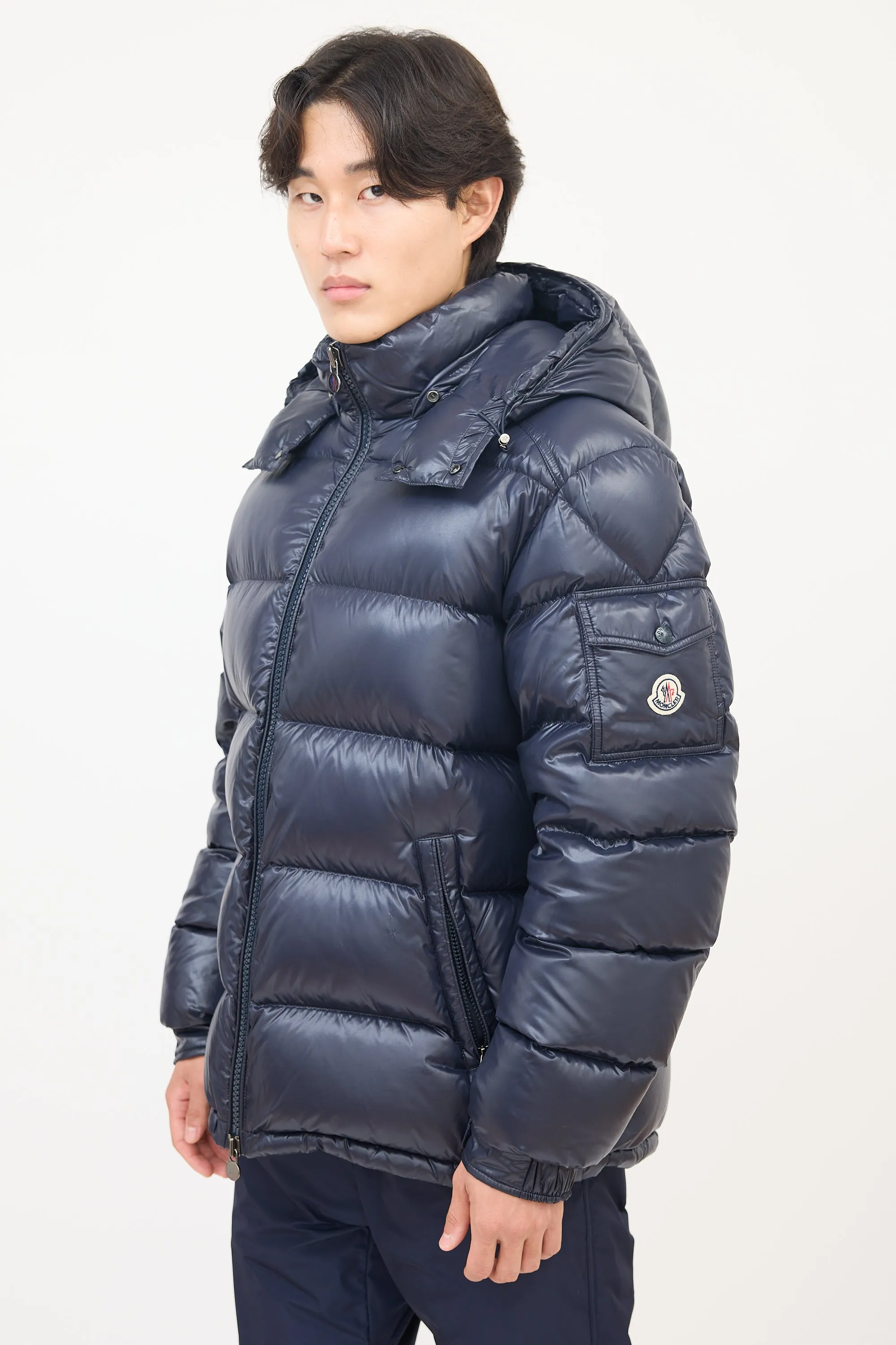 Navy Nylon Maya Short Down Jacket