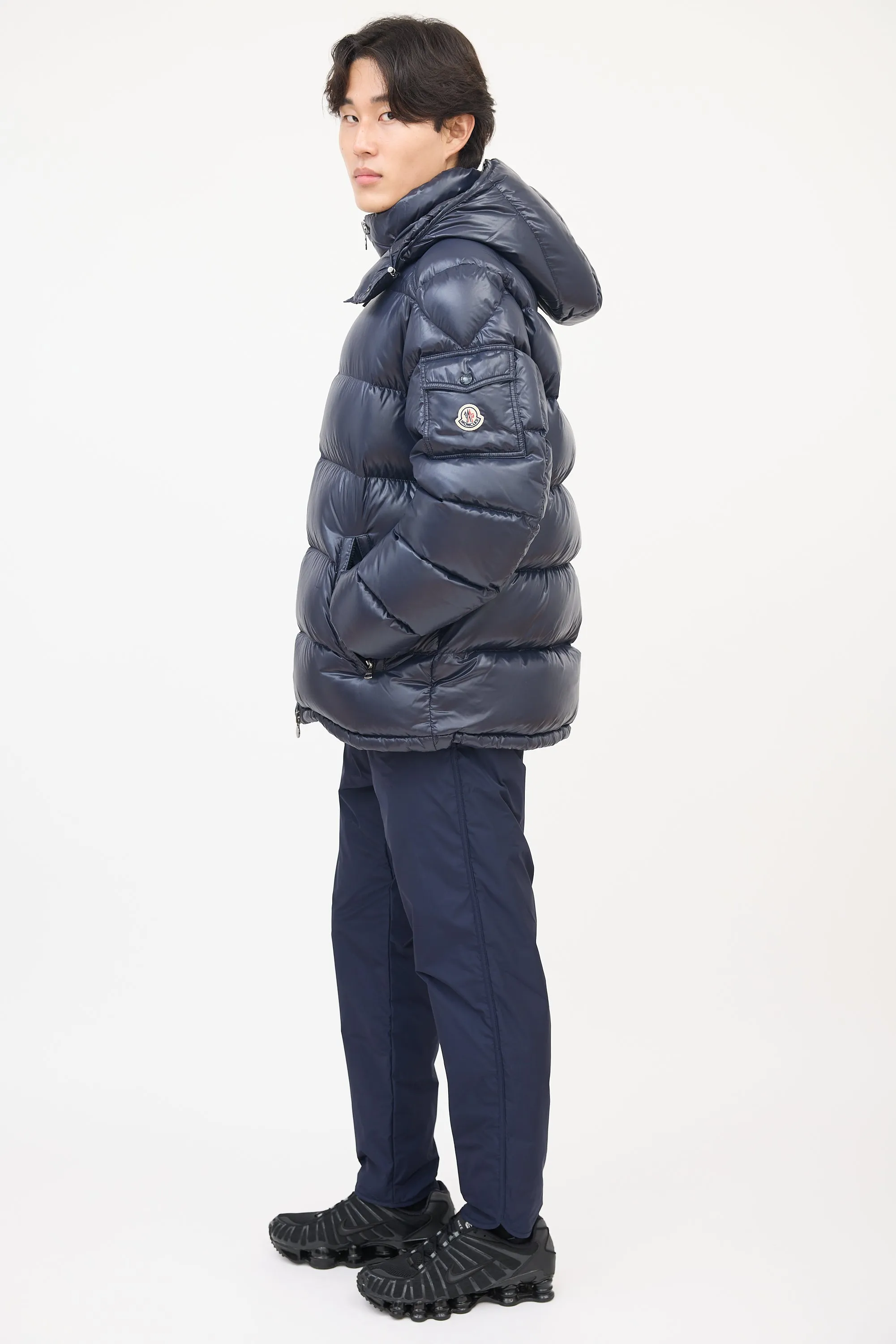 Navy Nylon Maya Short Down Jacket