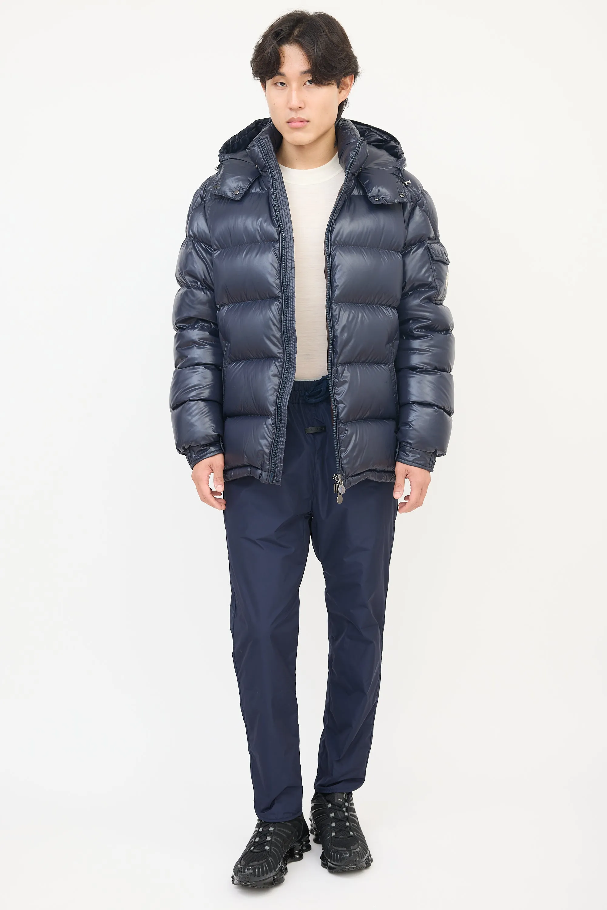 Navy Nylon Maya Short Down Jacket