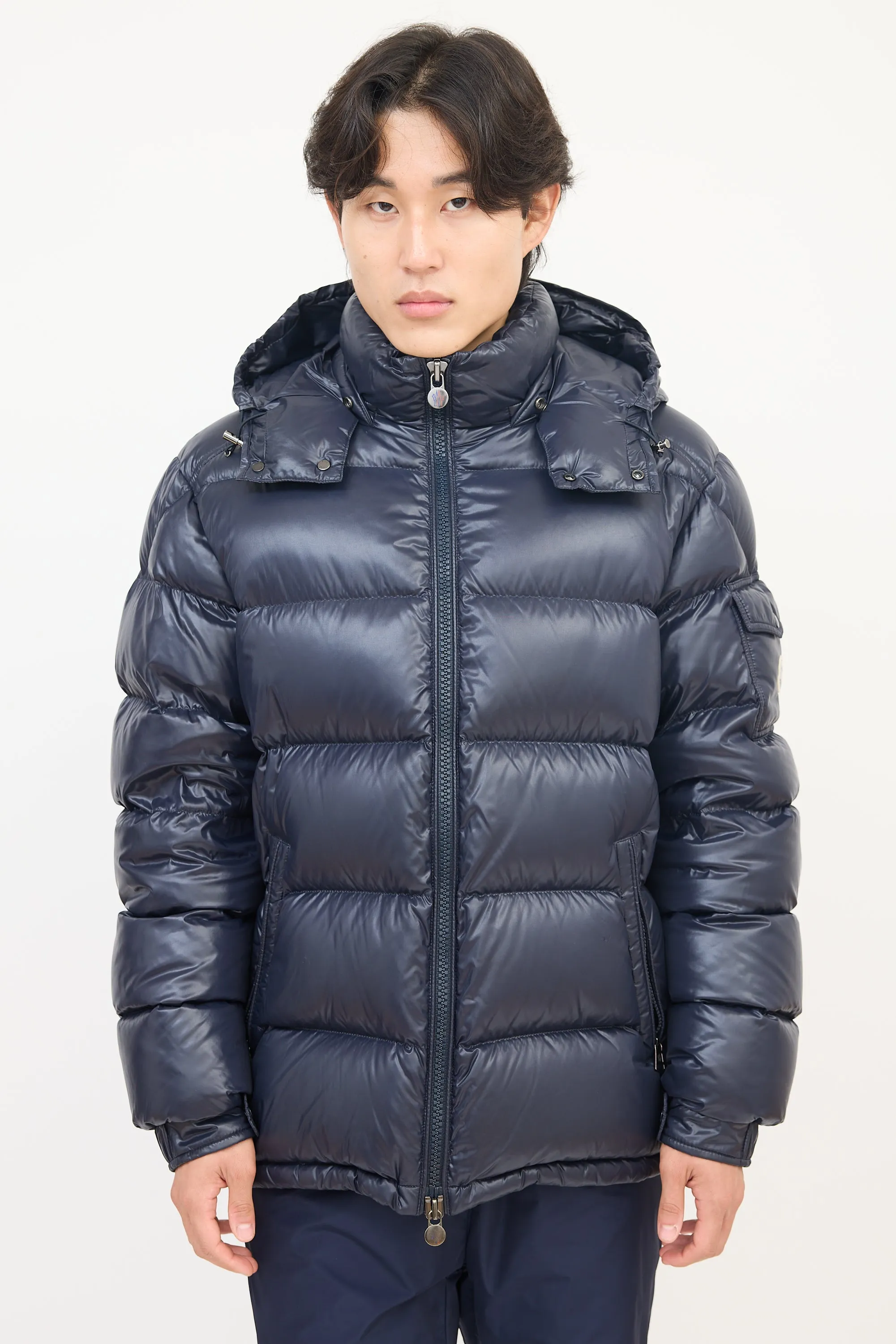 Navy Nylon Maya Short Down Jacket