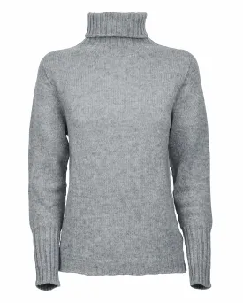 NEW FALL 24 - Women's Classic Cashmere Turtleneck Sweater Melange Gray