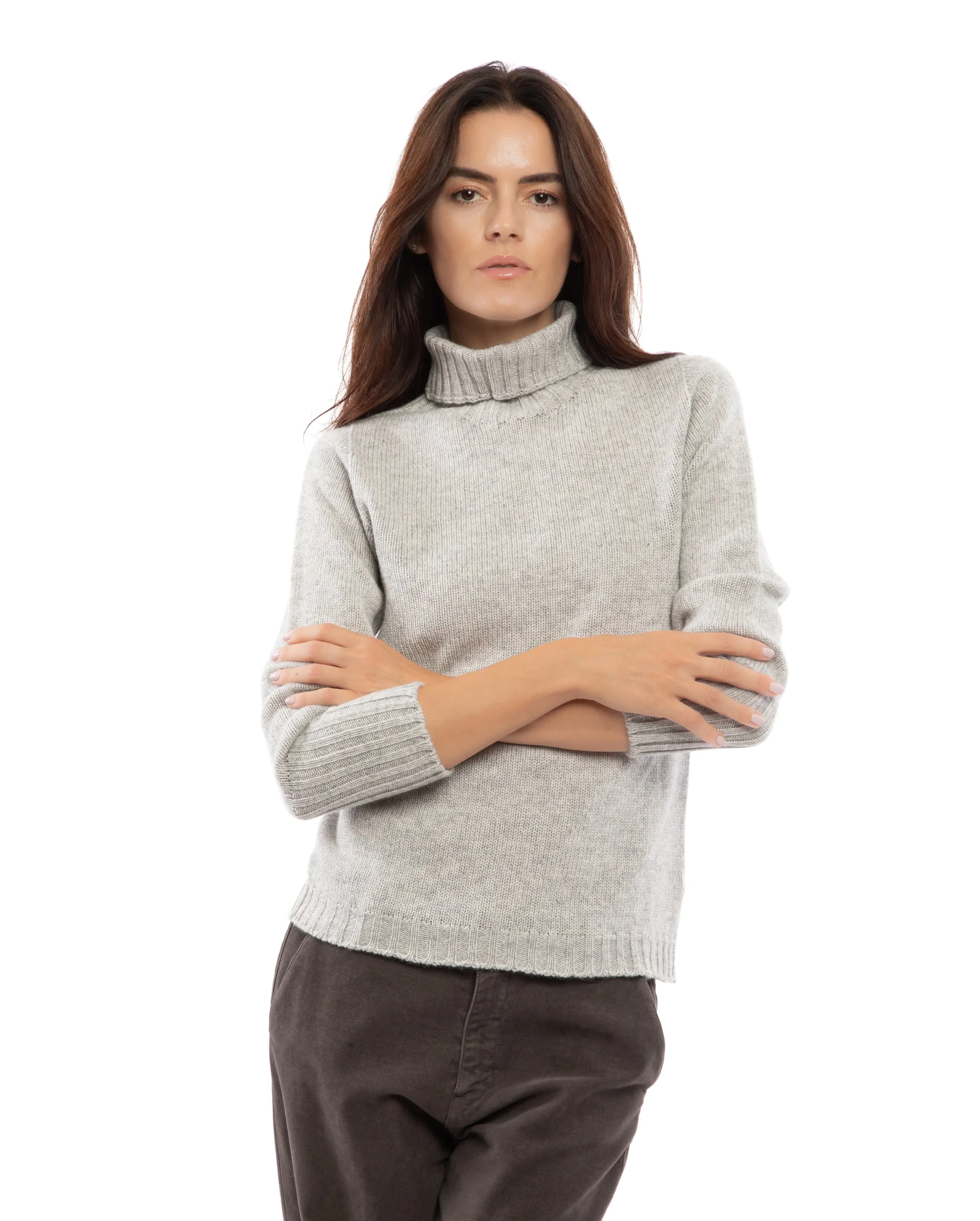 NEW FALL 24 - Women's Classic Cashmere Turtleneck Sweater Melange Gray