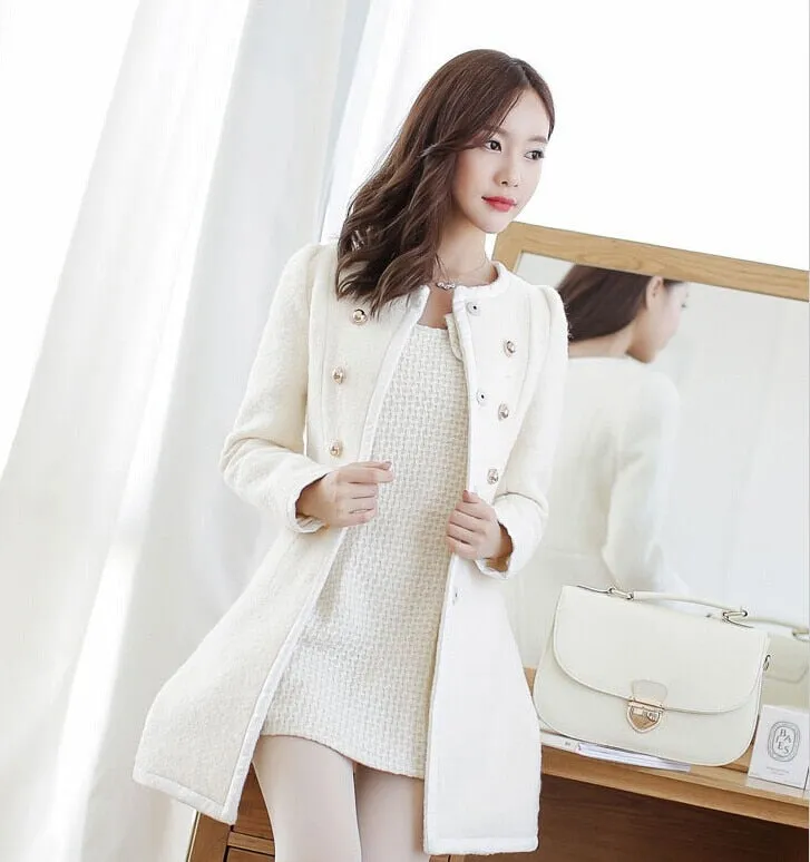 Patchwork Women Woolen Coat Slim Women's Jacket