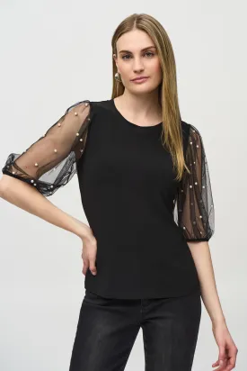 PEARL MESH SLEEVE TOP