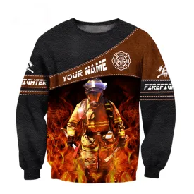 Personalized Name Brave Firefighter Rescue In Fire All Over Printed 3D Christmas Sweatshirt