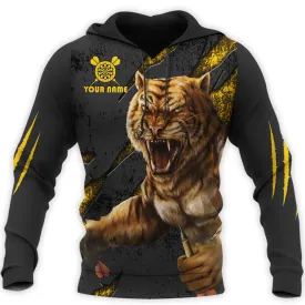 Personalized Name Tiger Darts All Over Printed Unisex Hoodie Shirt, Idea Gift for Dart Player